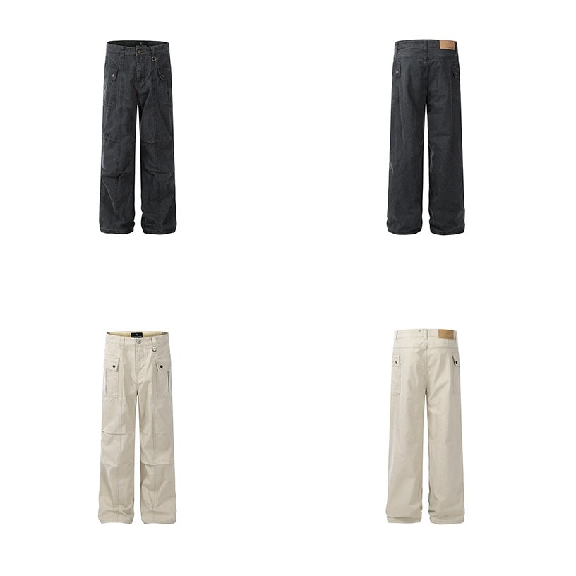 Pleated Design Washed Cargo Pants MB7314