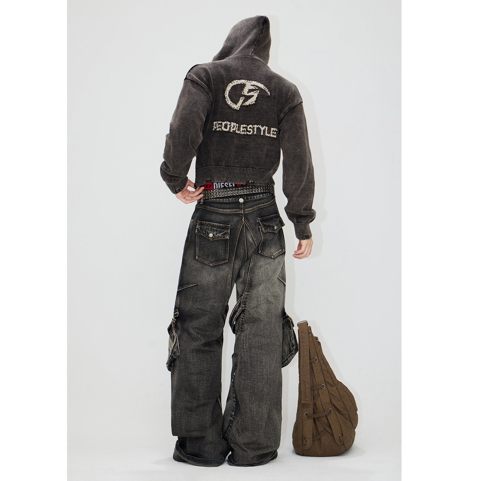 Strap Zipper Detachable Pocket Cargo Jeans MB7031