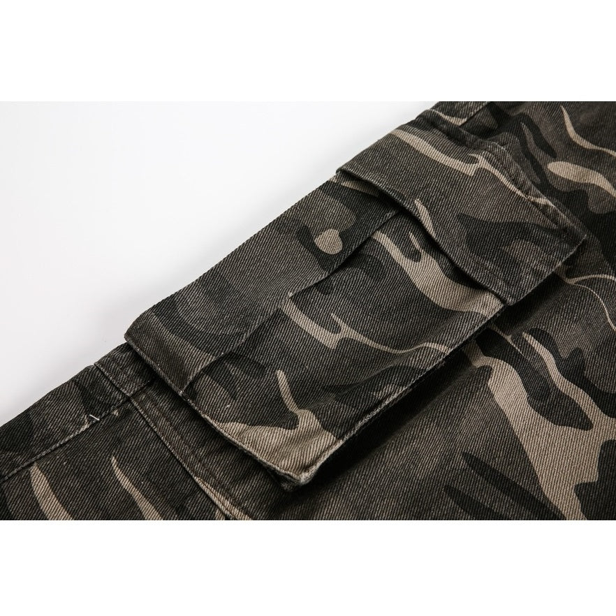 Camouflage Straight Switching Cargo Pants MB7184