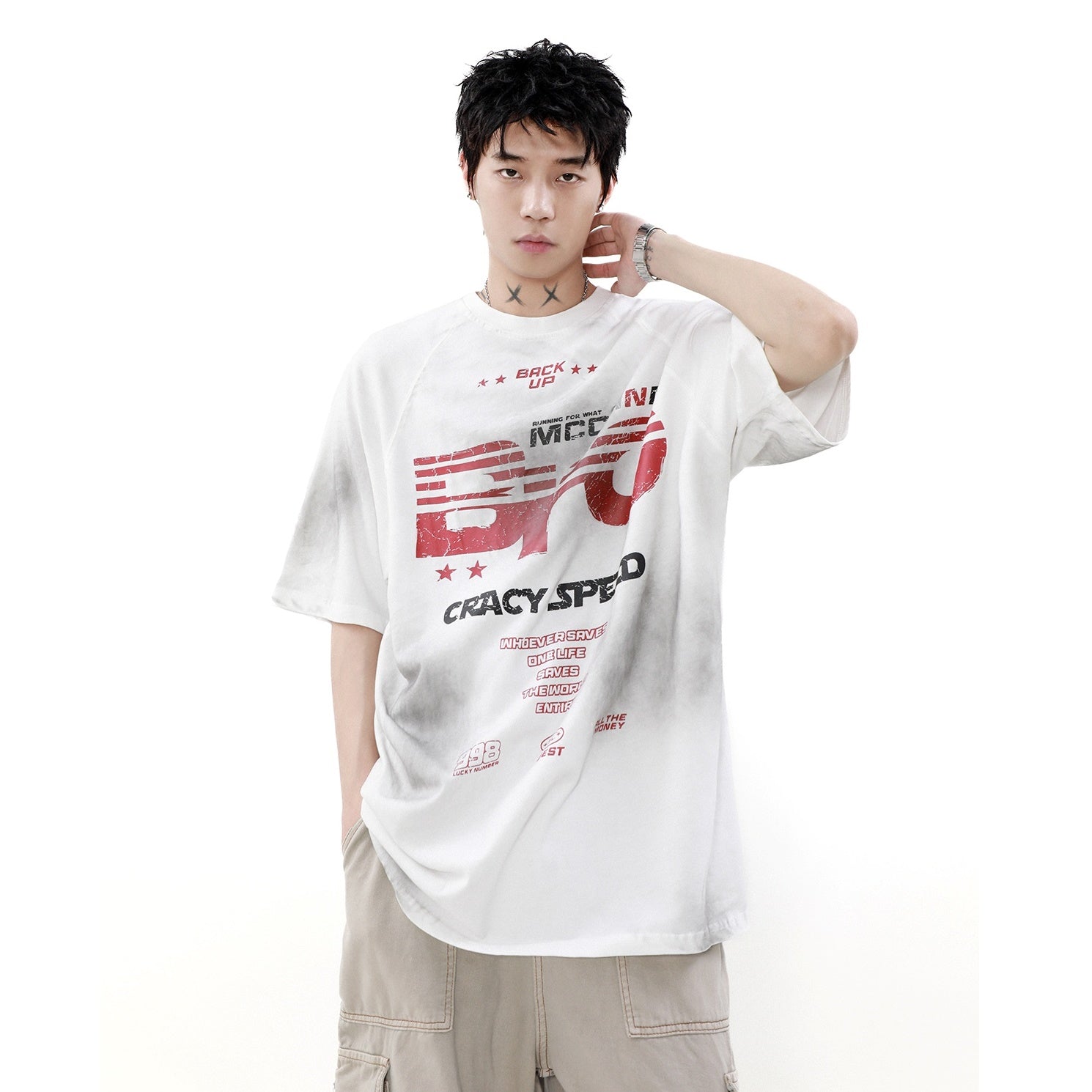 Vintage Distressed Dirty Lettered Print T-Shirt MR033