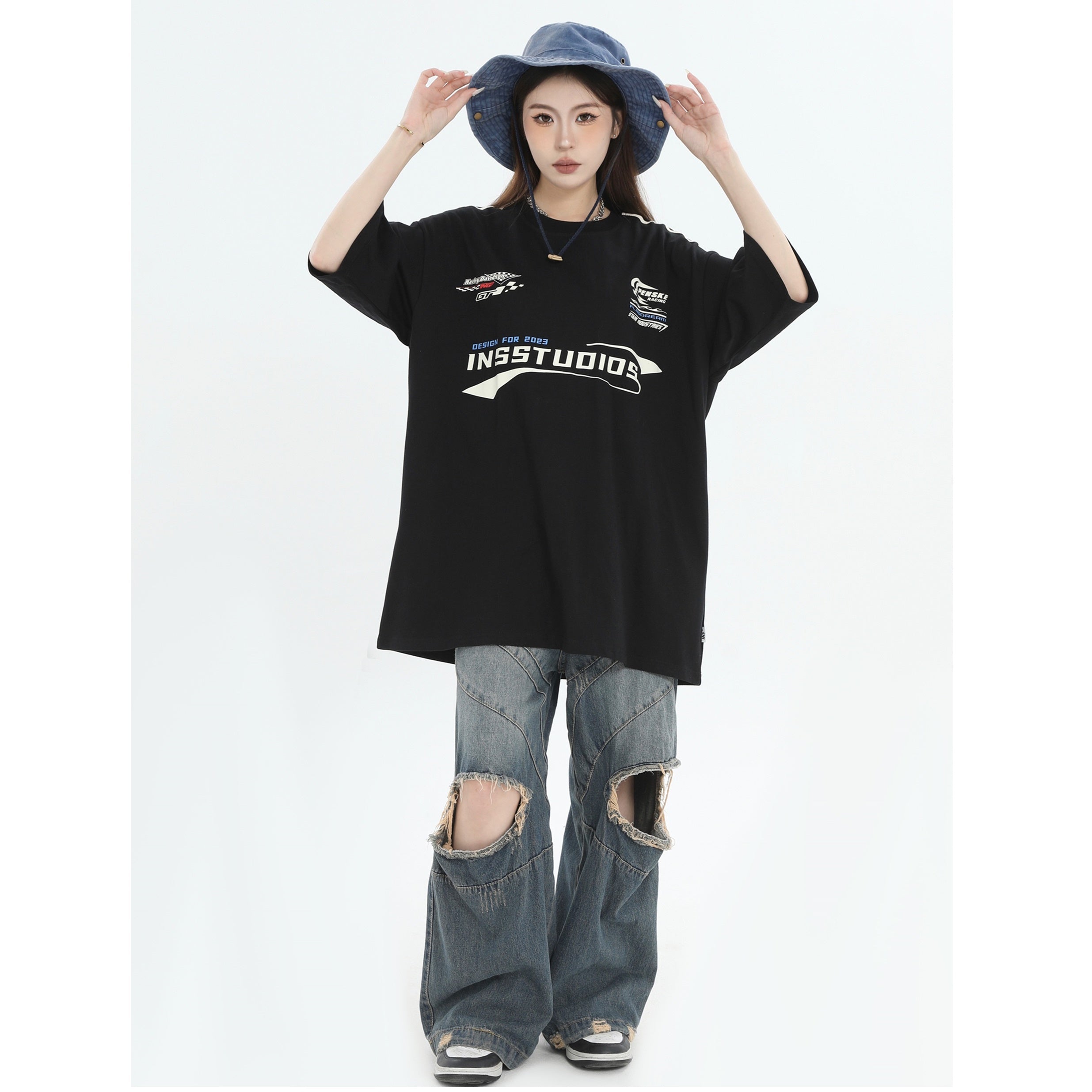 Racing LOGO Loose Three Bar Striped T-Shirt IN7012