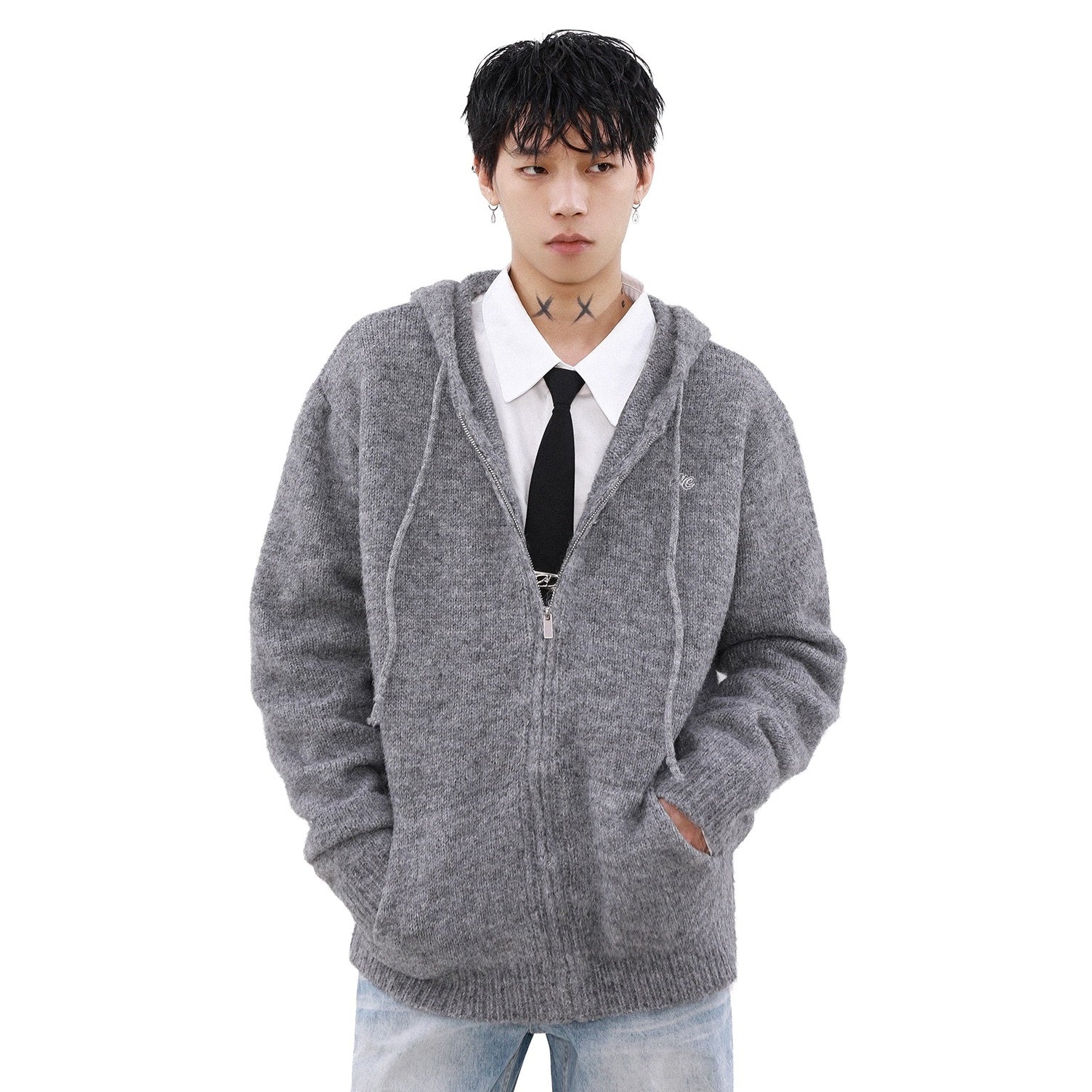 Simple Hooded Knitted Jacket MB7197