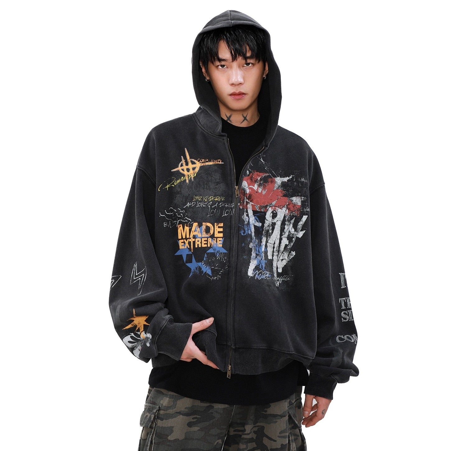 Street Graffiti Zip Hooded Parka MB7082