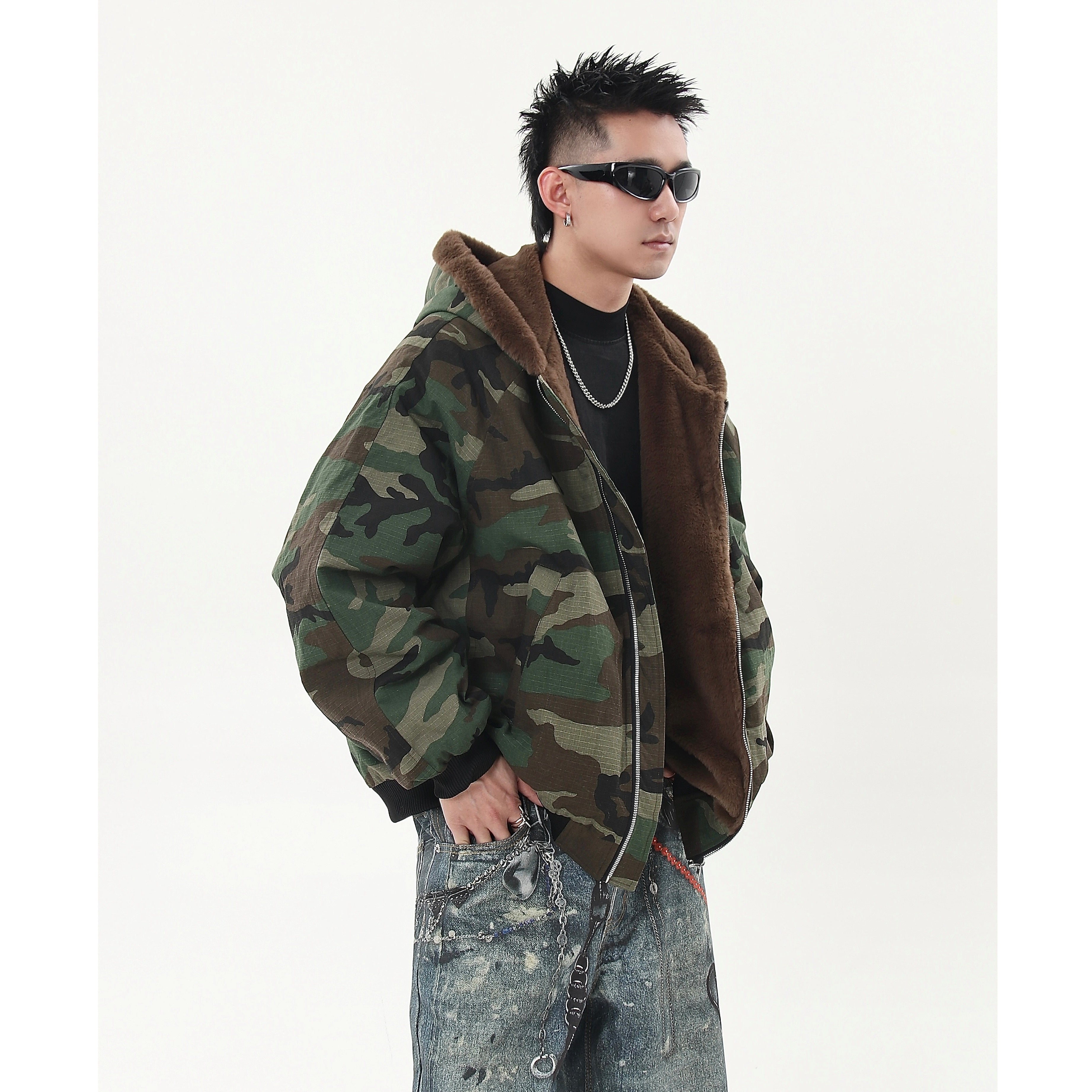 Camouflage Fur Collar Hooded Jacket MB7241