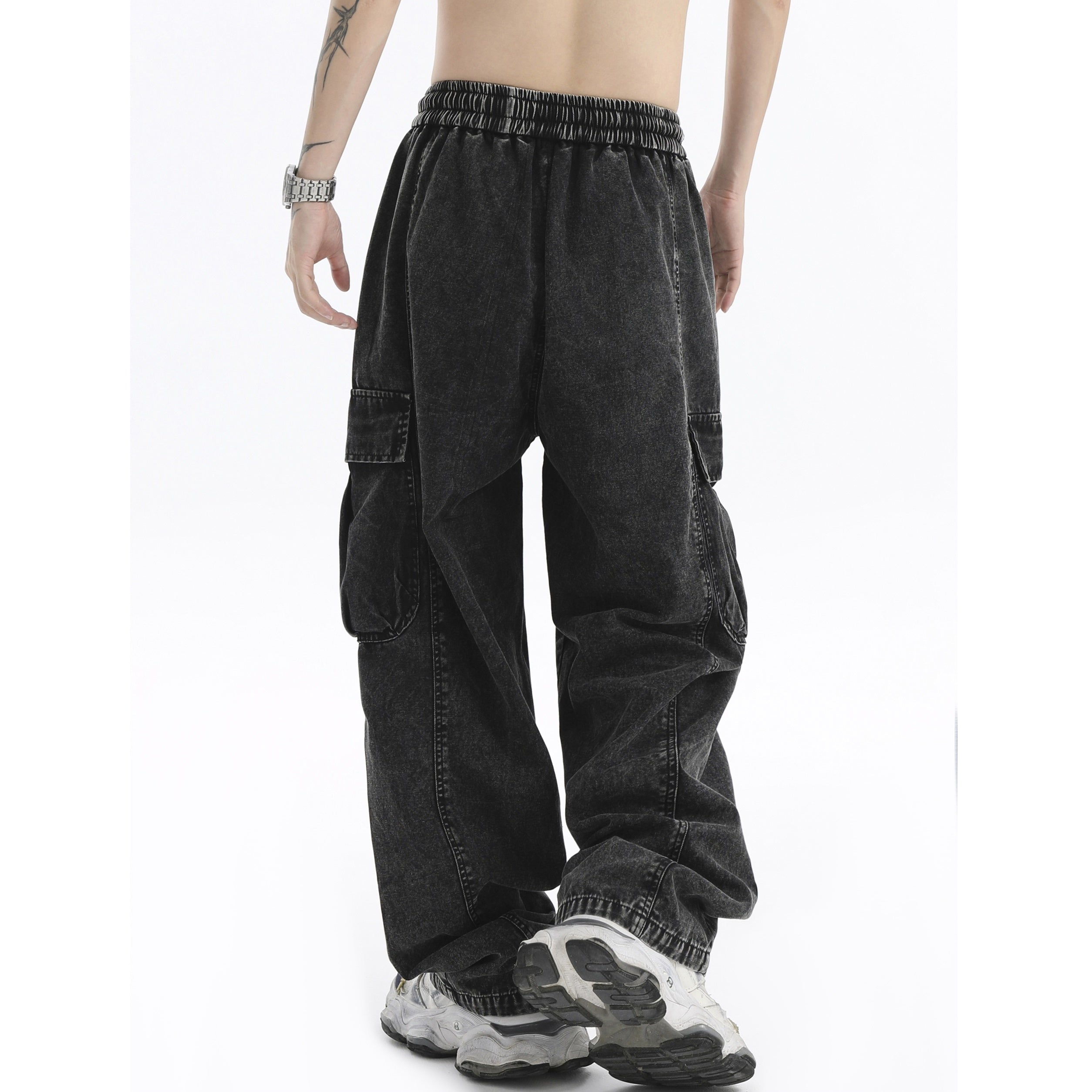 Wash Loose Wide Leg Drawstring Cargo Jeans IN7018