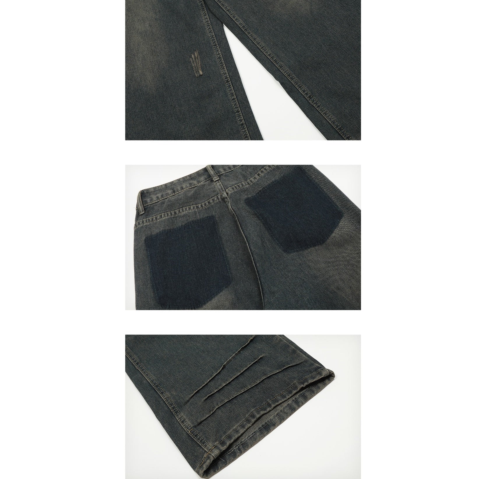 Split Stitch Design Loose Straight Jeans MB7058