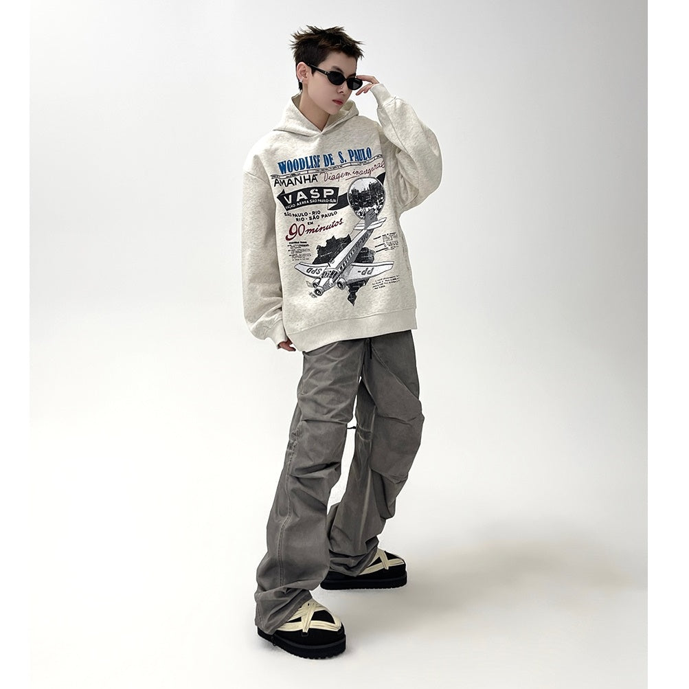 Retro Airplane Print Loose Hoodie MB7092