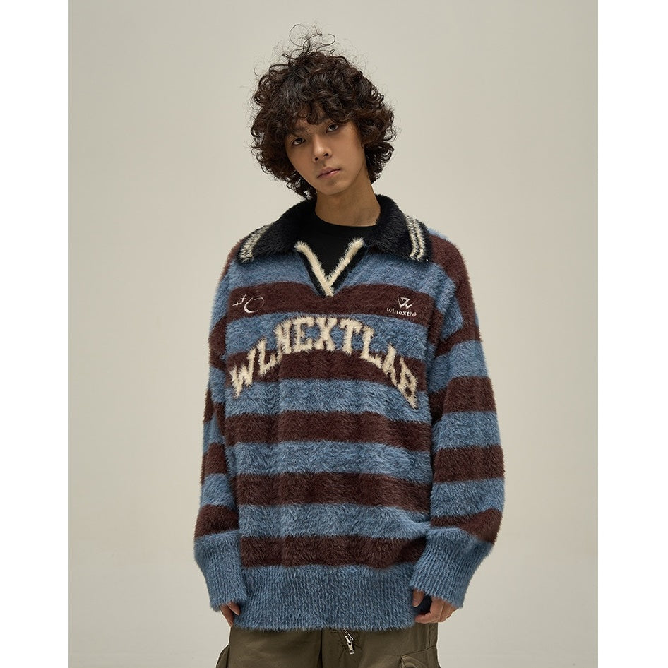 College Style Oversize Knitted Border Sweater MB7279