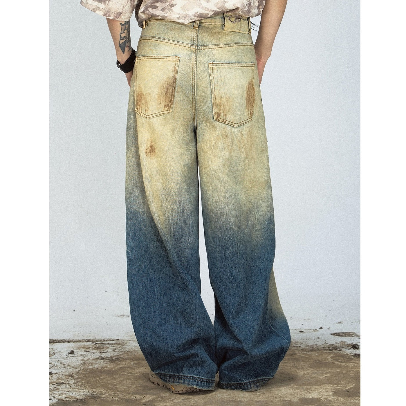 Yellow Mud Dyed Ripped Buggy Jeans MB7027