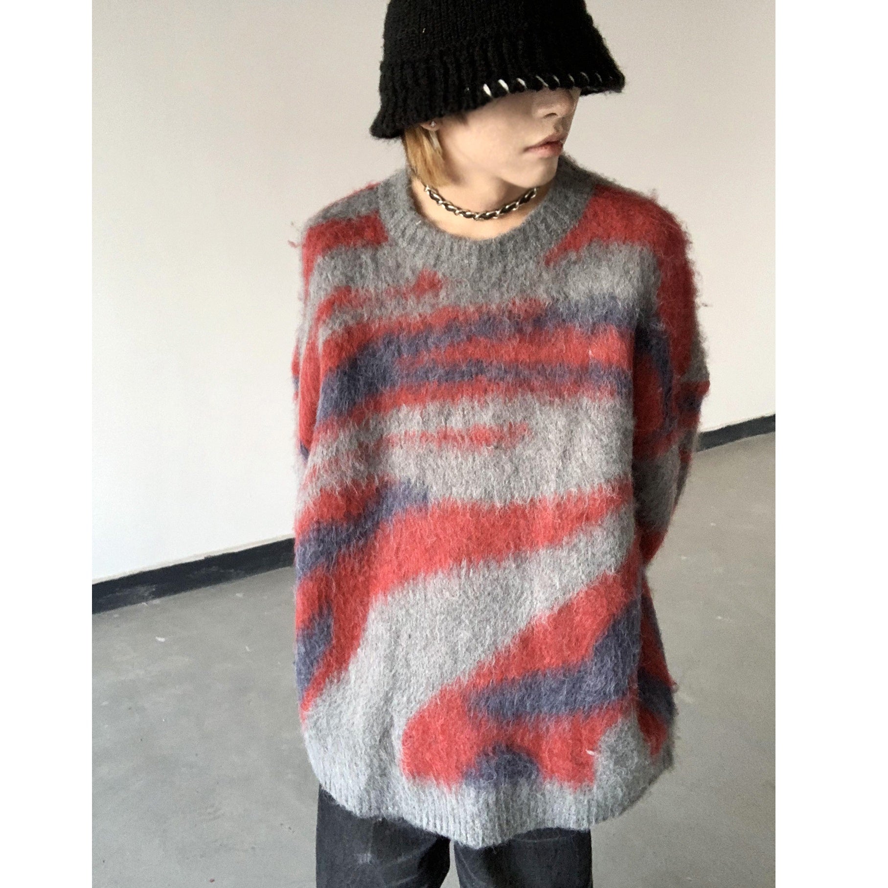 Lazy Wind Street Irregular Striped Gradient Sweater MB7023