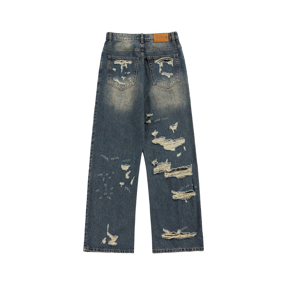 Heavy Wash Ripped Loose Straight Jeans MB7231