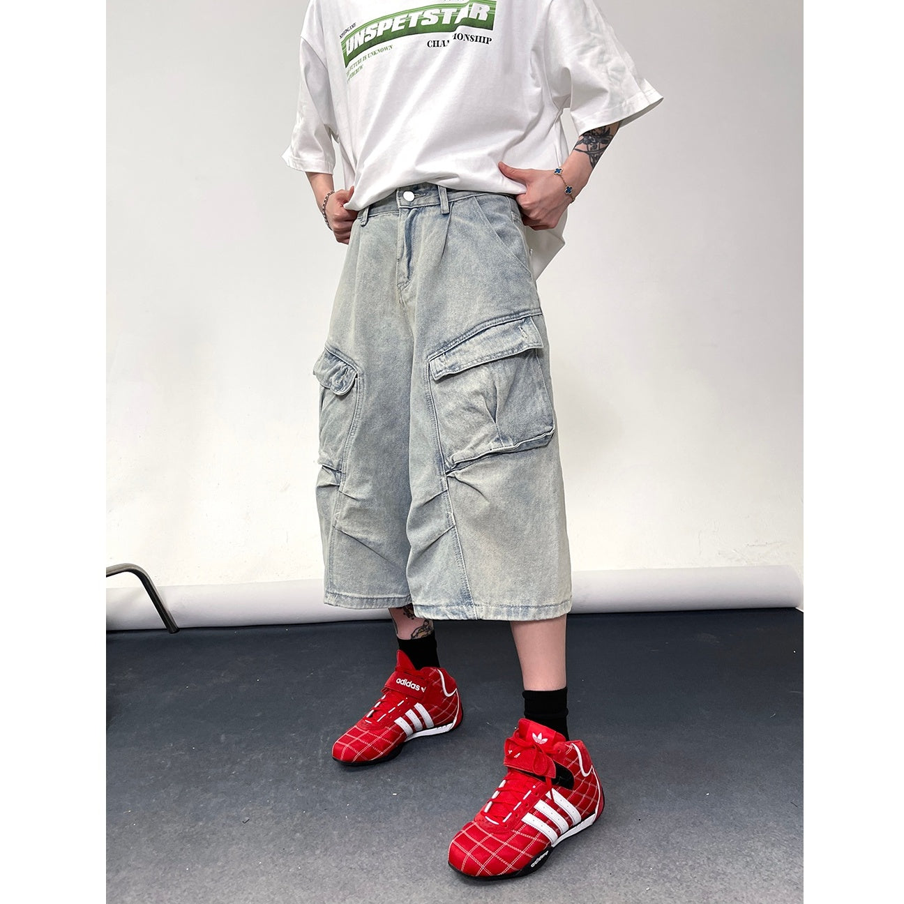 Multi Pocket Cargo Cropped Jeans EAT112