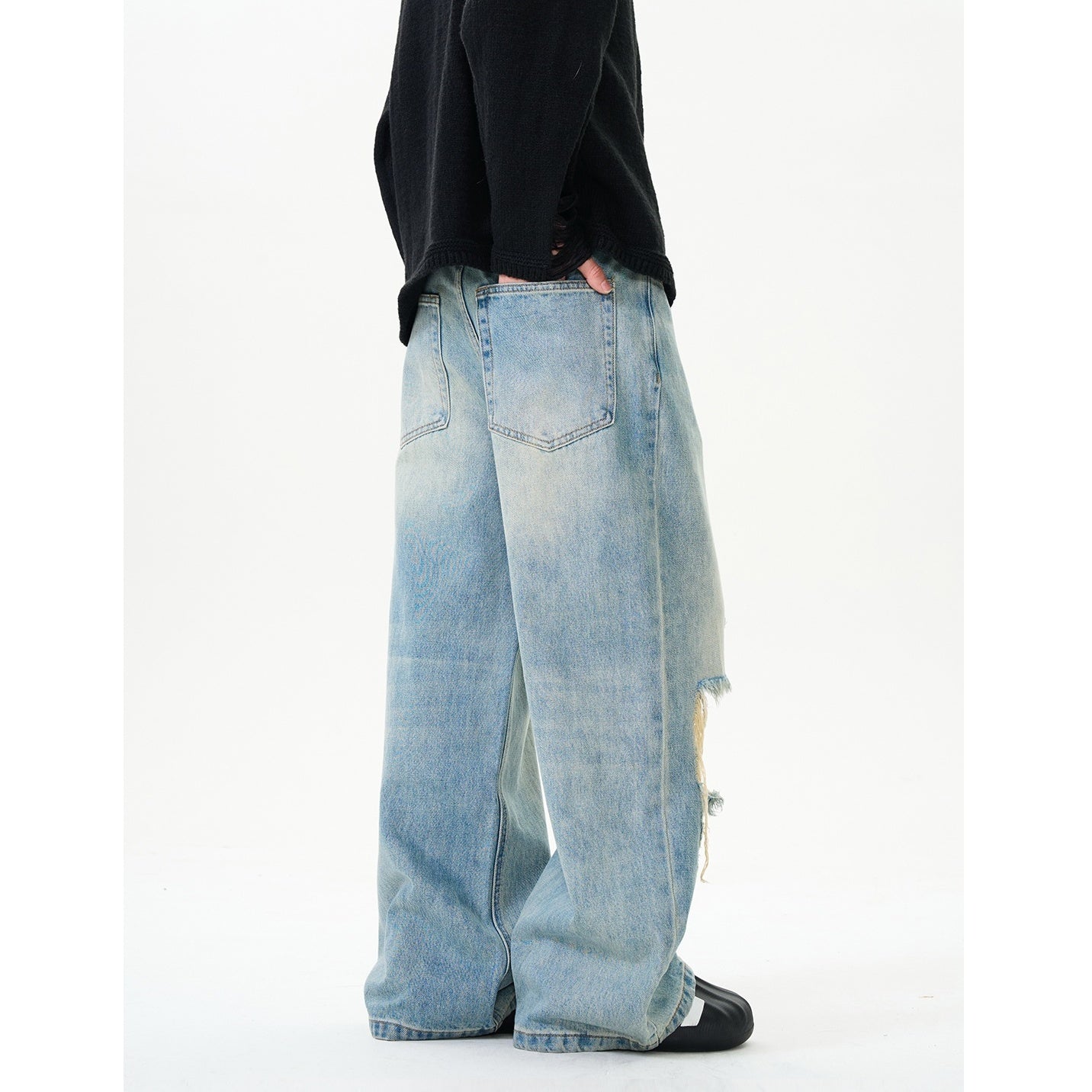 Wash Distressed Ripped Loose Jeans NA7008