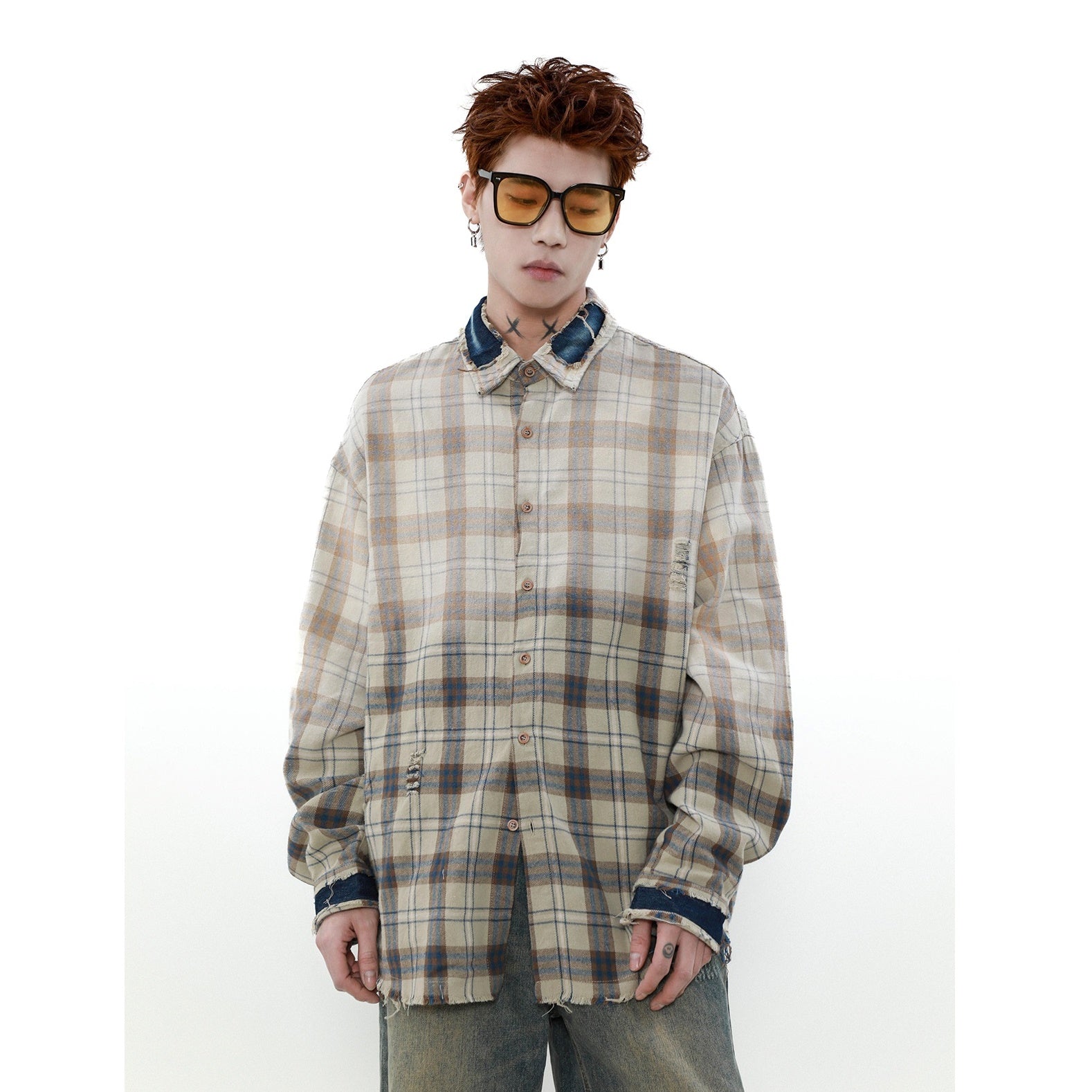 Gradient Plaid Loose Shirt MB7095