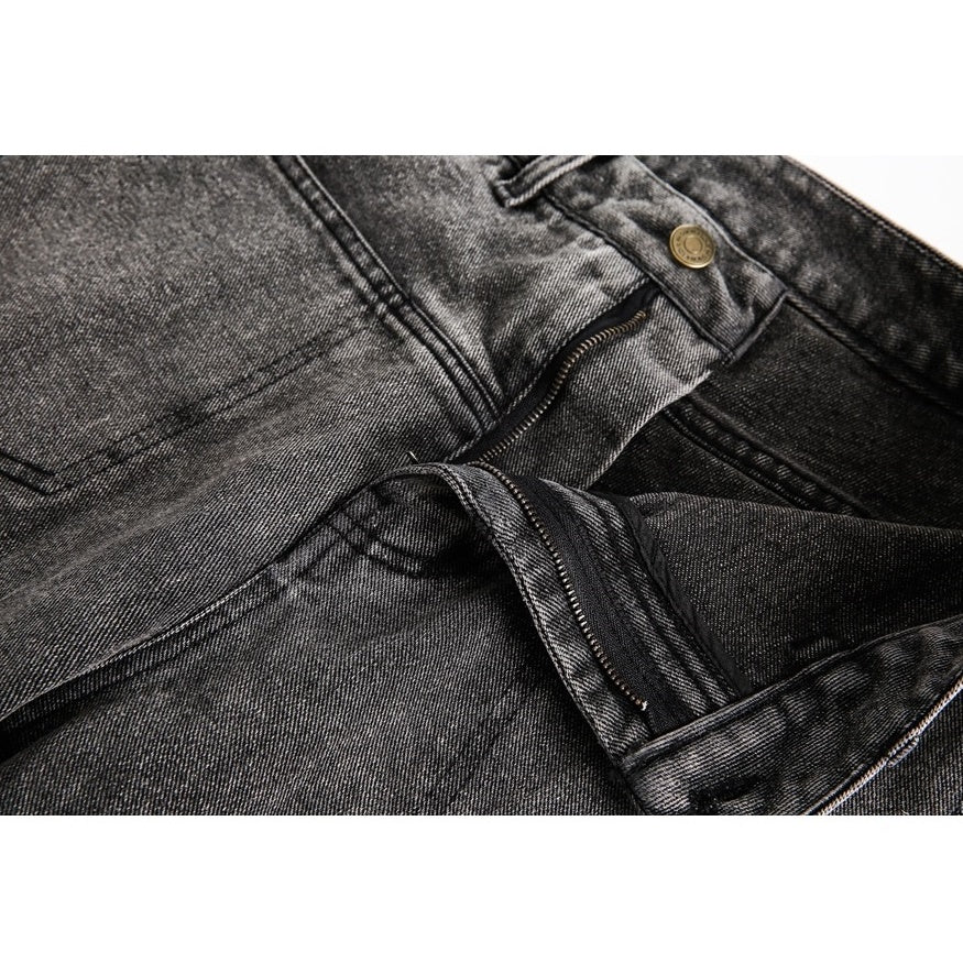 Retro Pocket Design Wash Straight Jeans MB7187