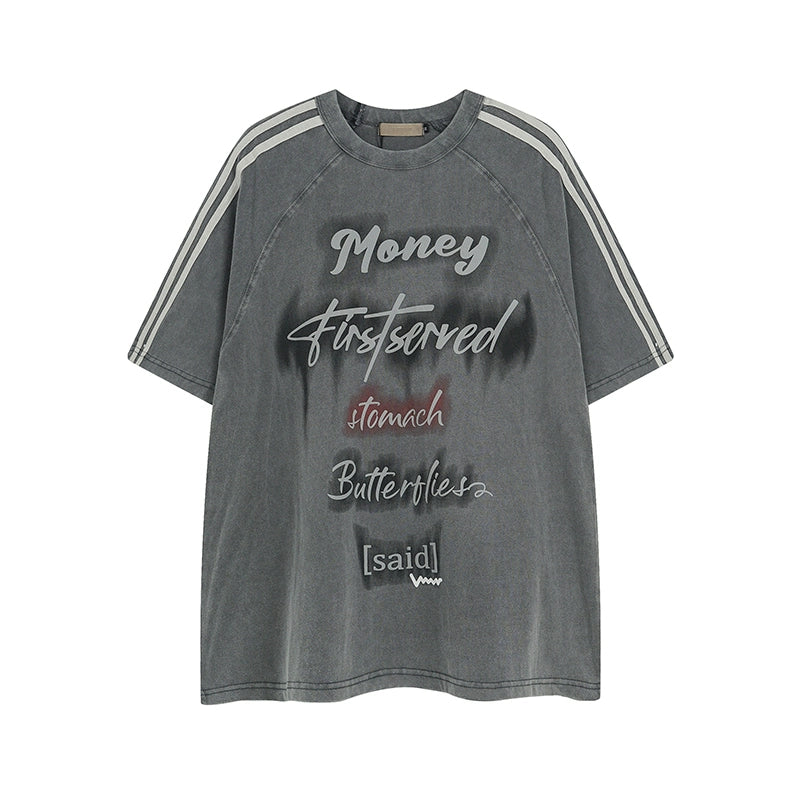 Wash Raglan Sleeve Letter Print T-shirt MR043