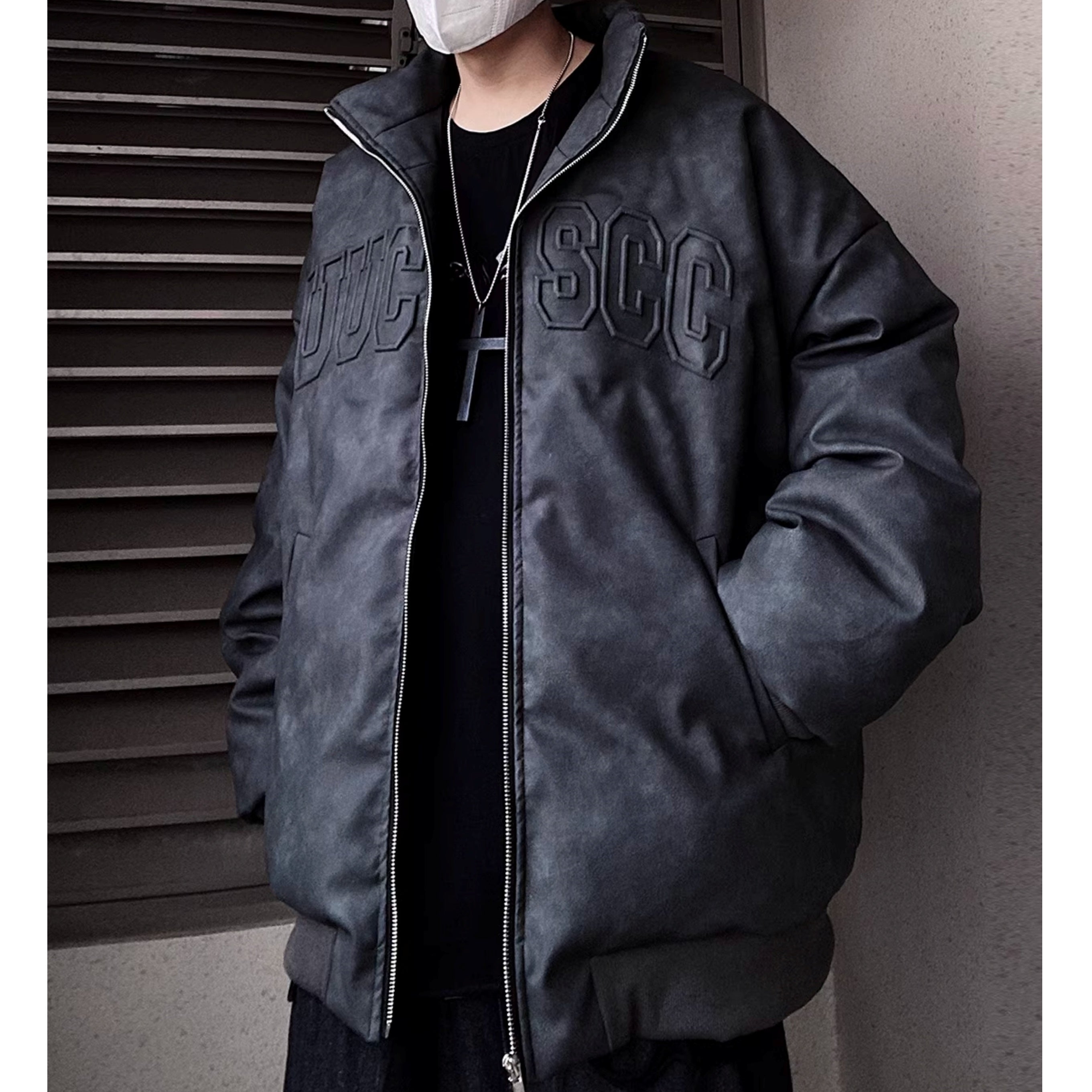 Emboss Logo PU Leather Down Jacket UU7011