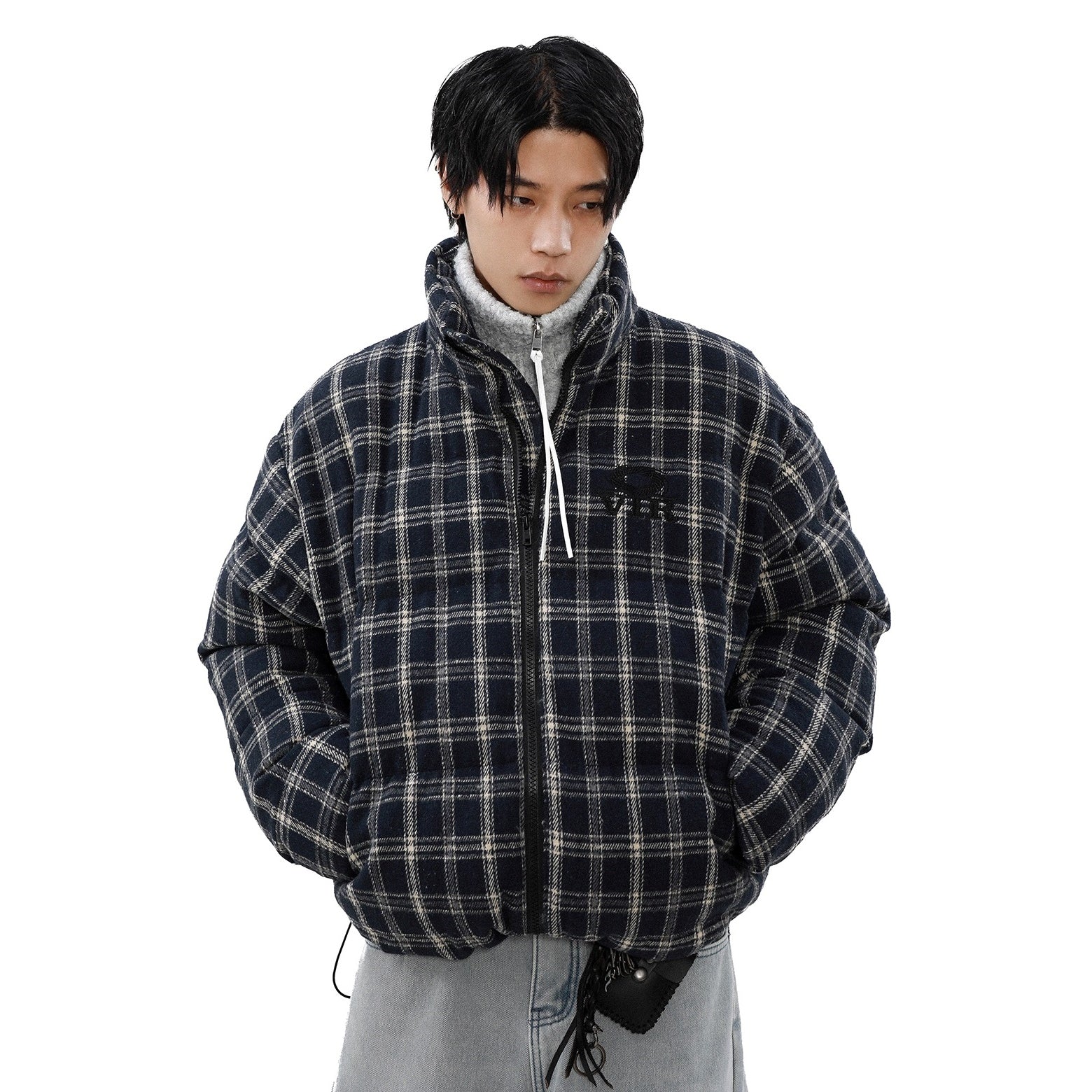 Retro Check Stand Collar Padded Jacket MB7305