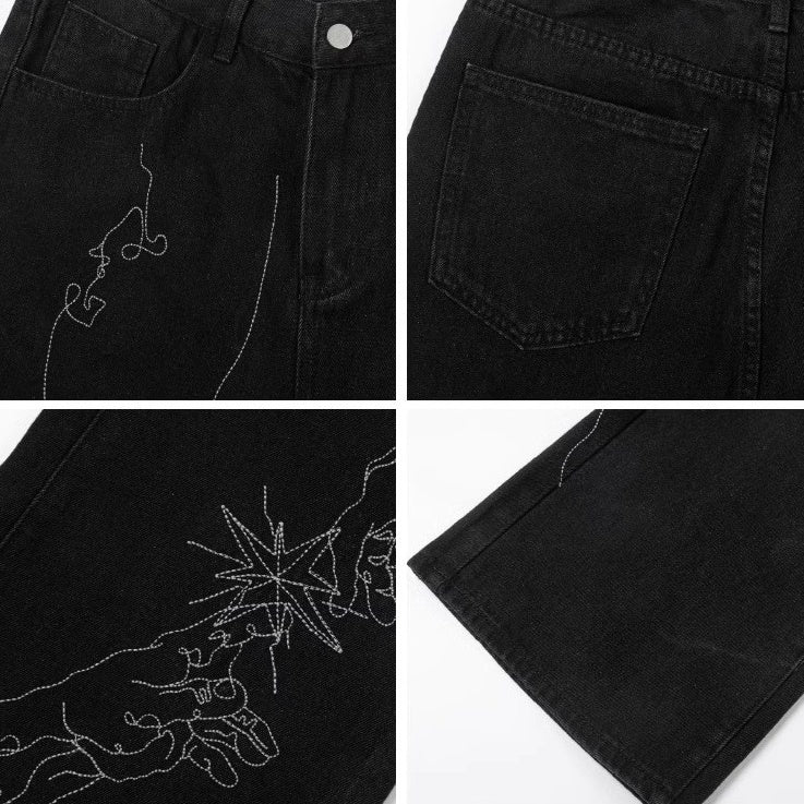 Hand-painted Design Embroidered Straight-leg Jeans MB7226