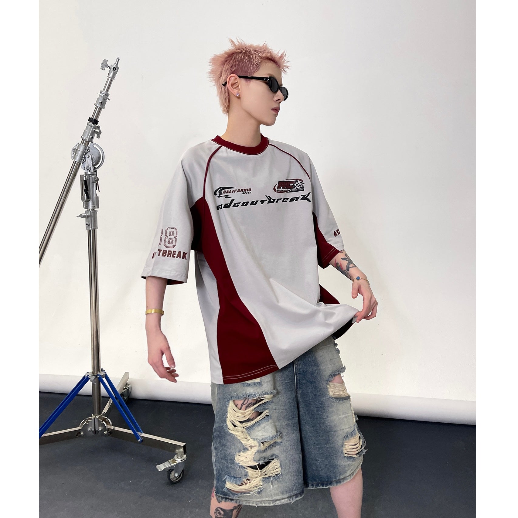 Racing Style Contrast Stitching T-shirts EAT139