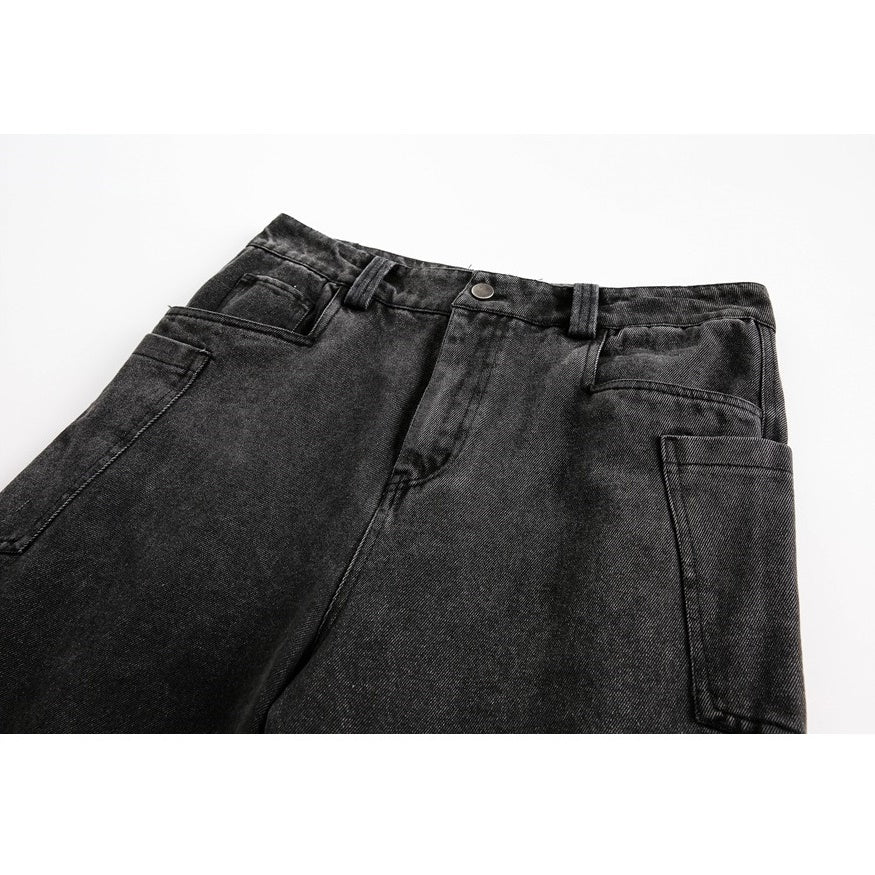 Curve Stitch Washed Loose Straight Jeans MB7233