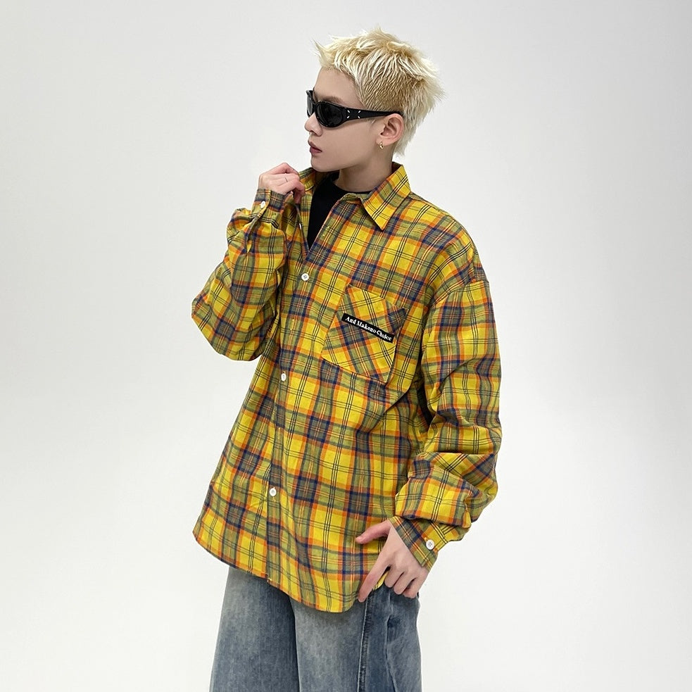 Embroidery Plaid Long Sleeve Shirt EAT073