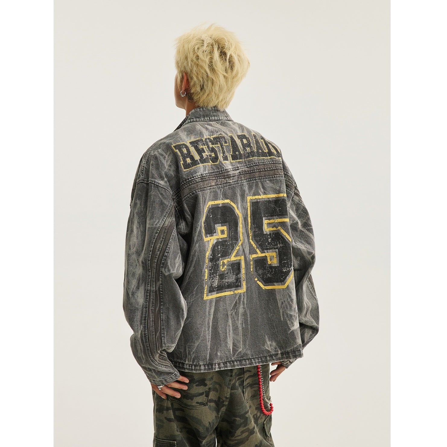 Street Distressed Graffiti Print Wash Denim Jacket MB7251