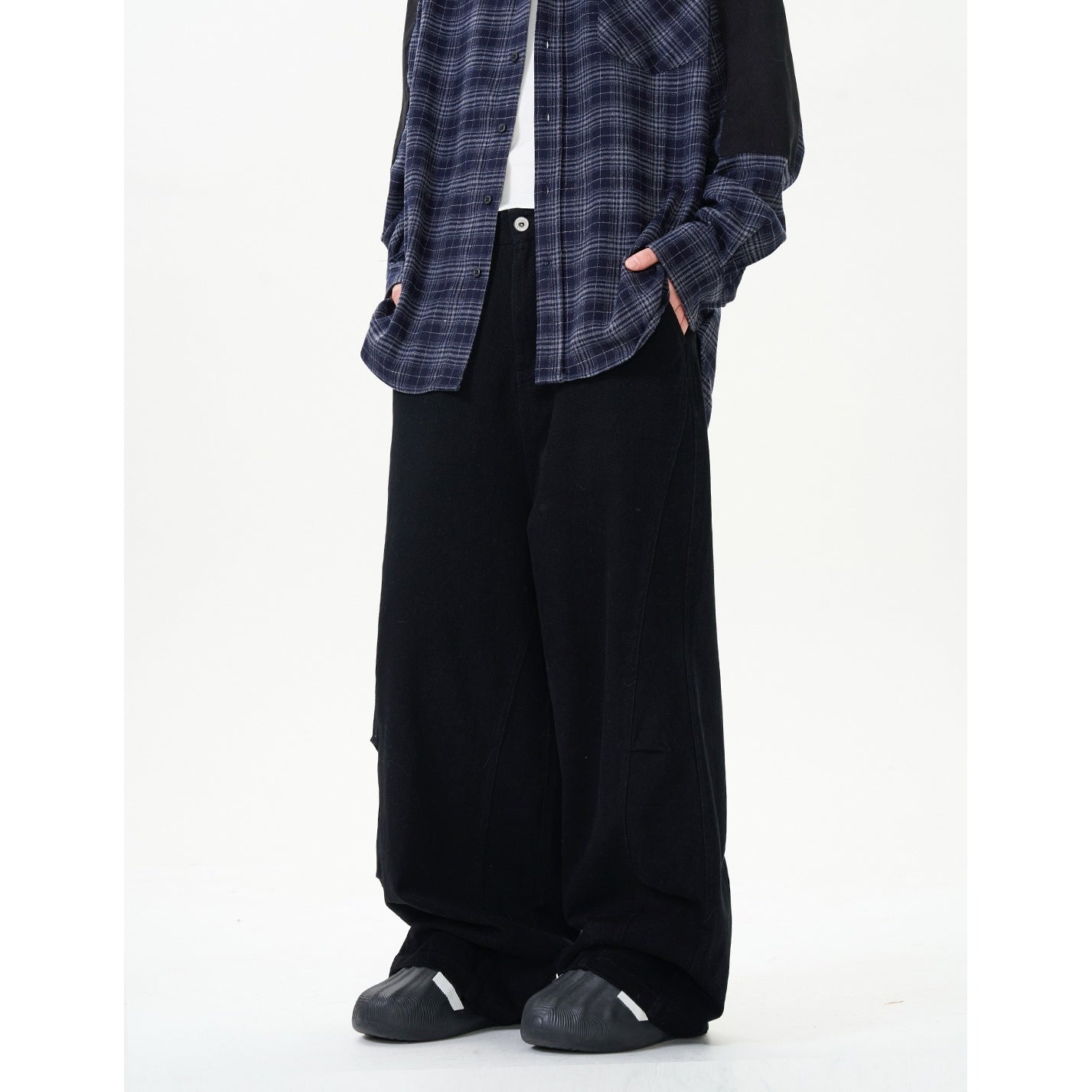 Washed Distressed Switching Design Wide Pants NA7009
