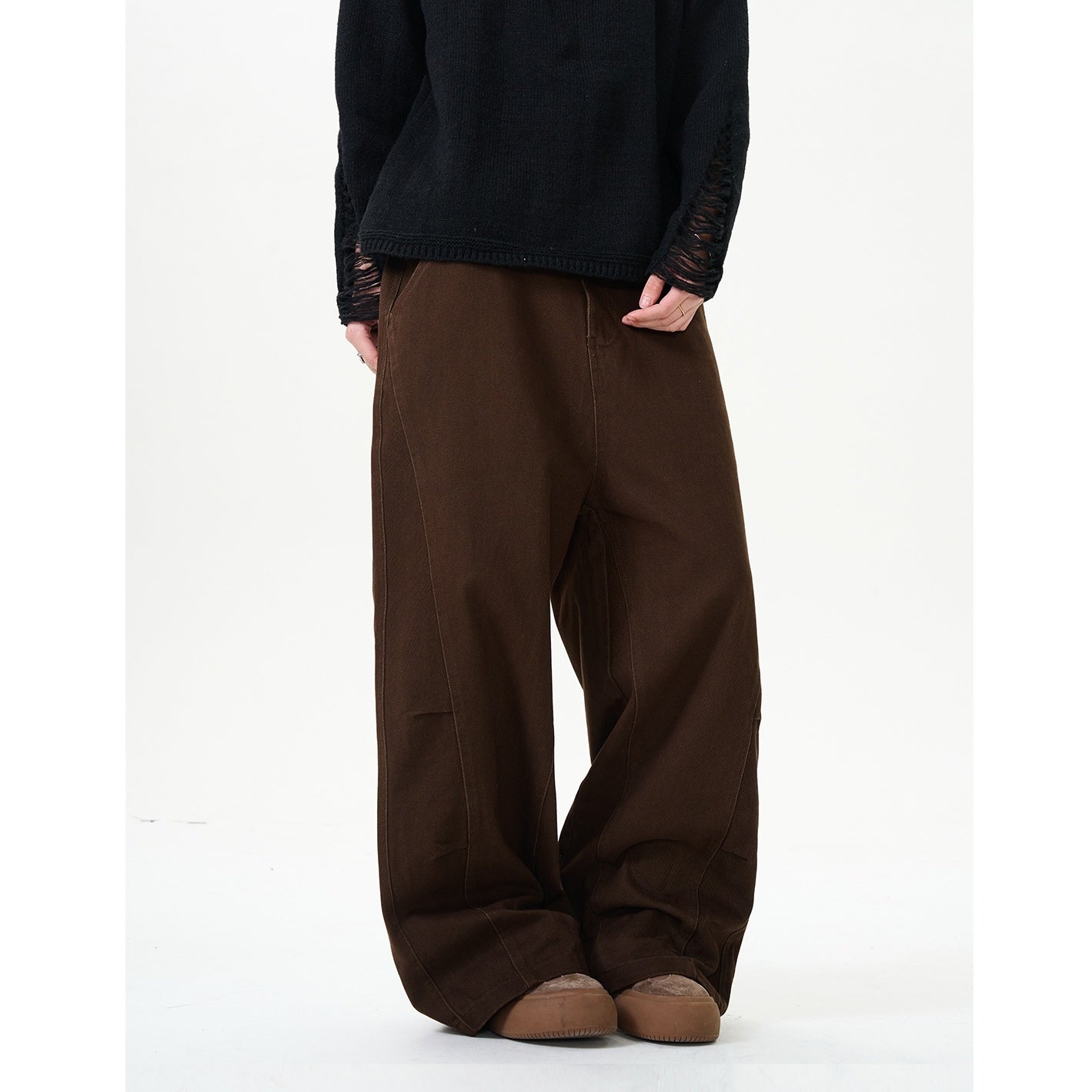Washed Distressed Switching Design Wide Pants NA7009