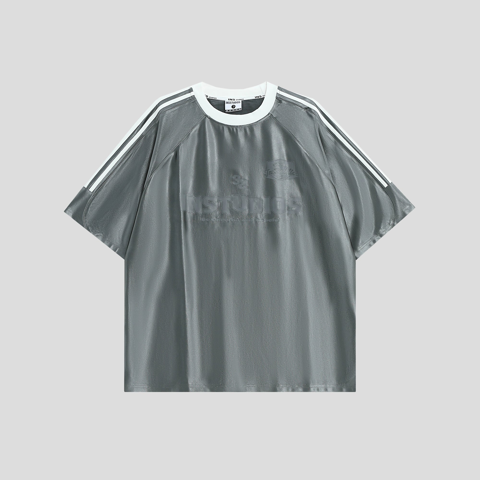 Glossy Three-Bar Raglan Striped T-Shirt IN7015