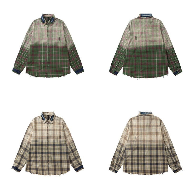 Gradient Plaid Long Sleeve Shirt Jacket MR013