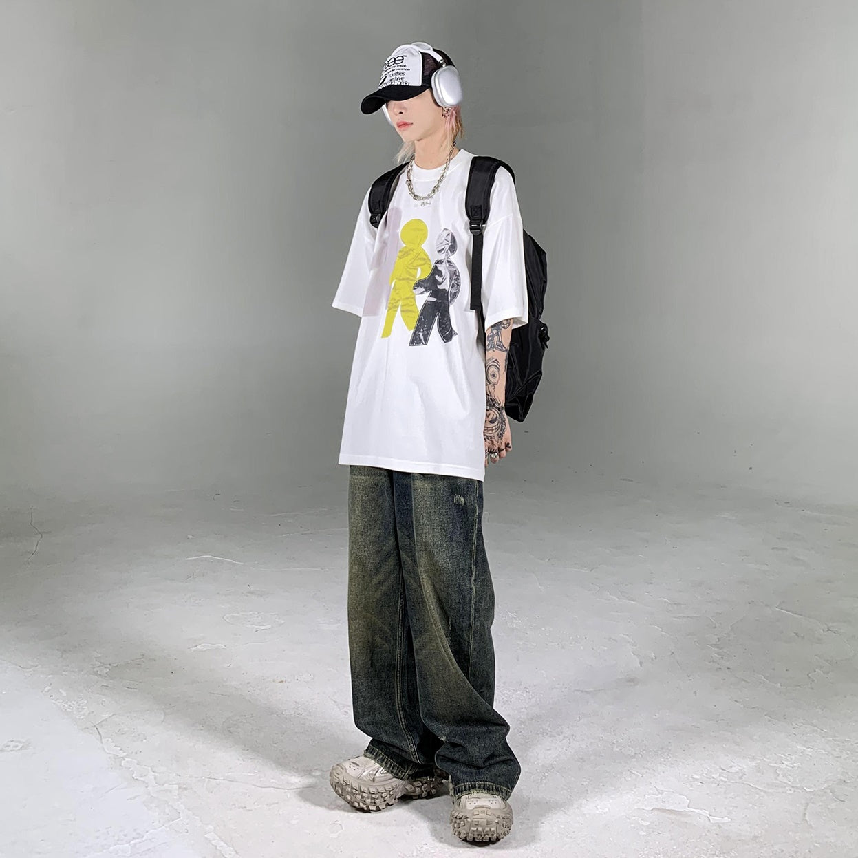 Cartoon Man Print Street Loose T-Shirt MB7015