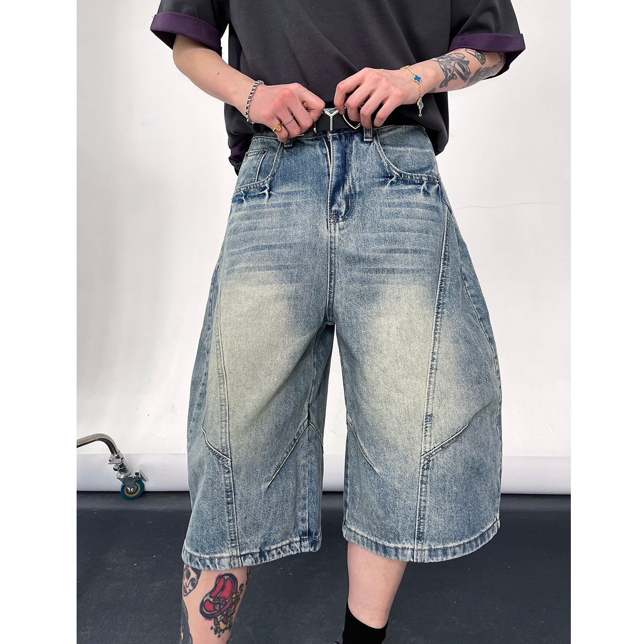 Washed Scimitar Denim Cropped Pants EAT115