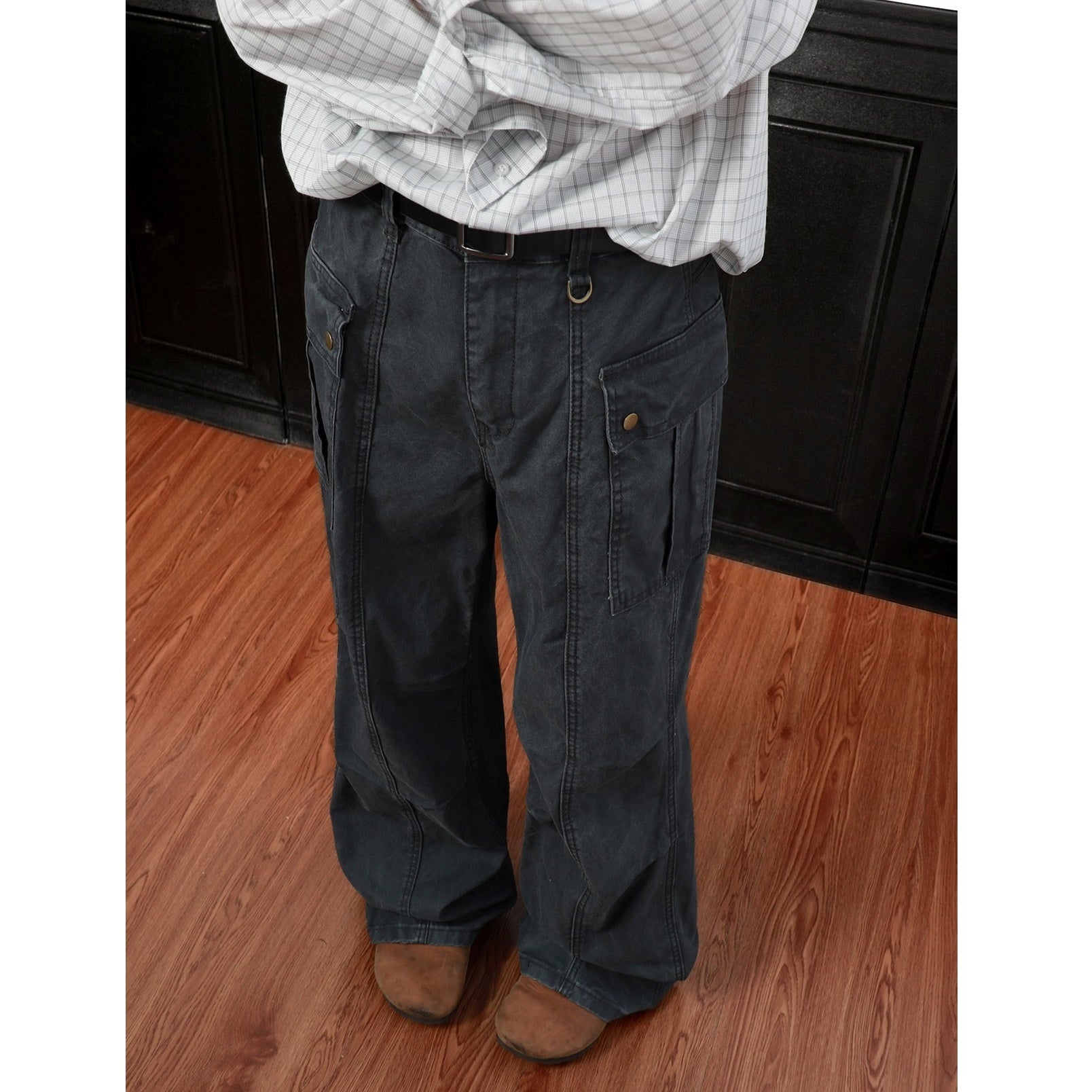 Pleated Design Washed Cargo Pants MB7314