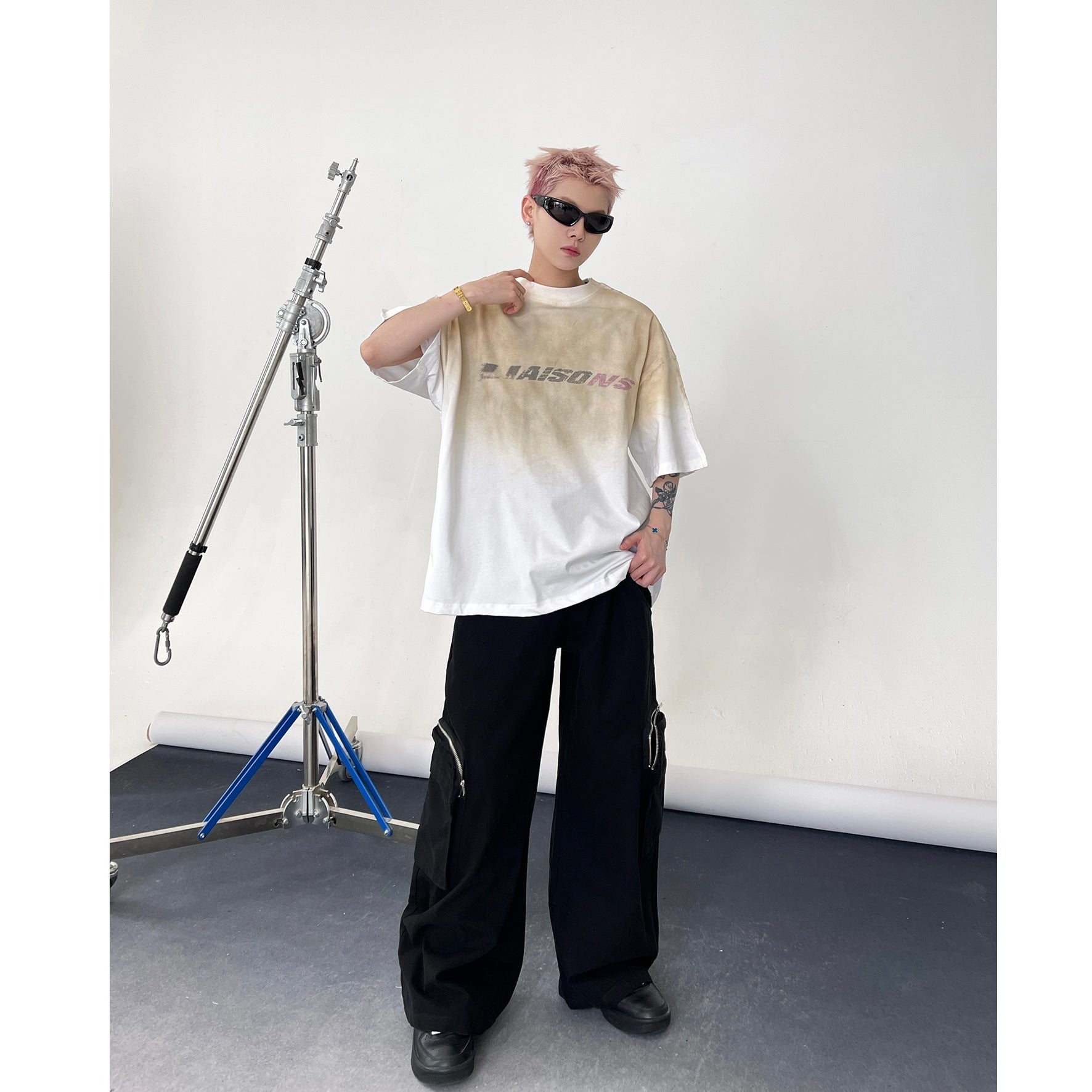 Dirty Gradient Inkjet Lettered Print T-shirt EAT146