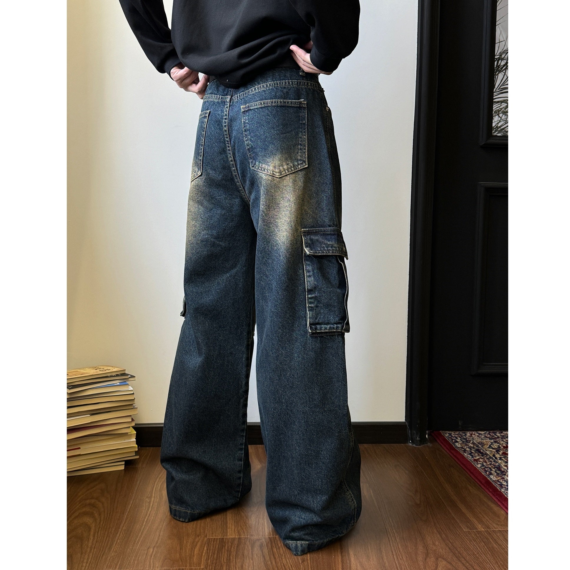 Heavyweight Washed Distressed Cargo Jeans MB7032