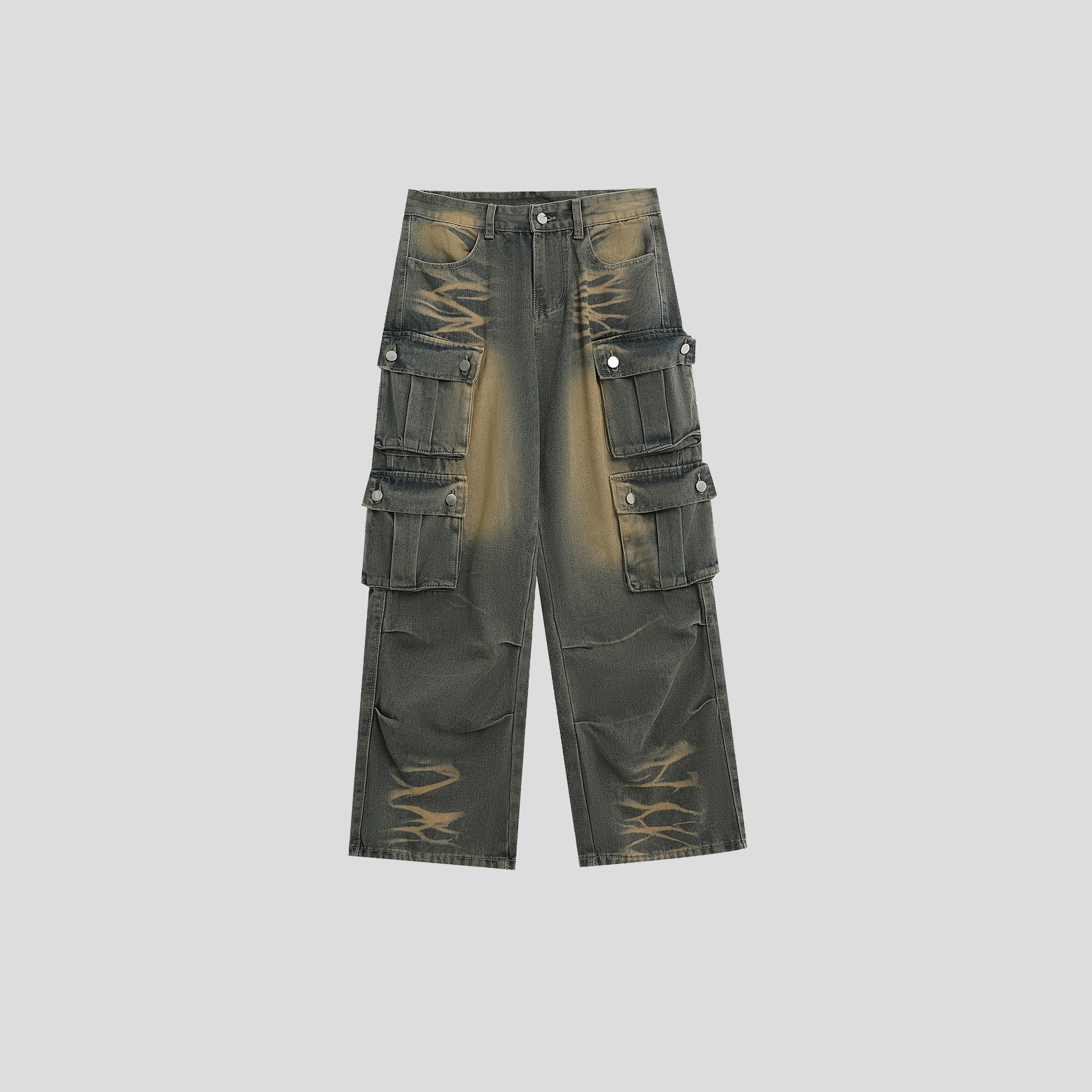 Wash Distressed Cargo Jeans IN7004