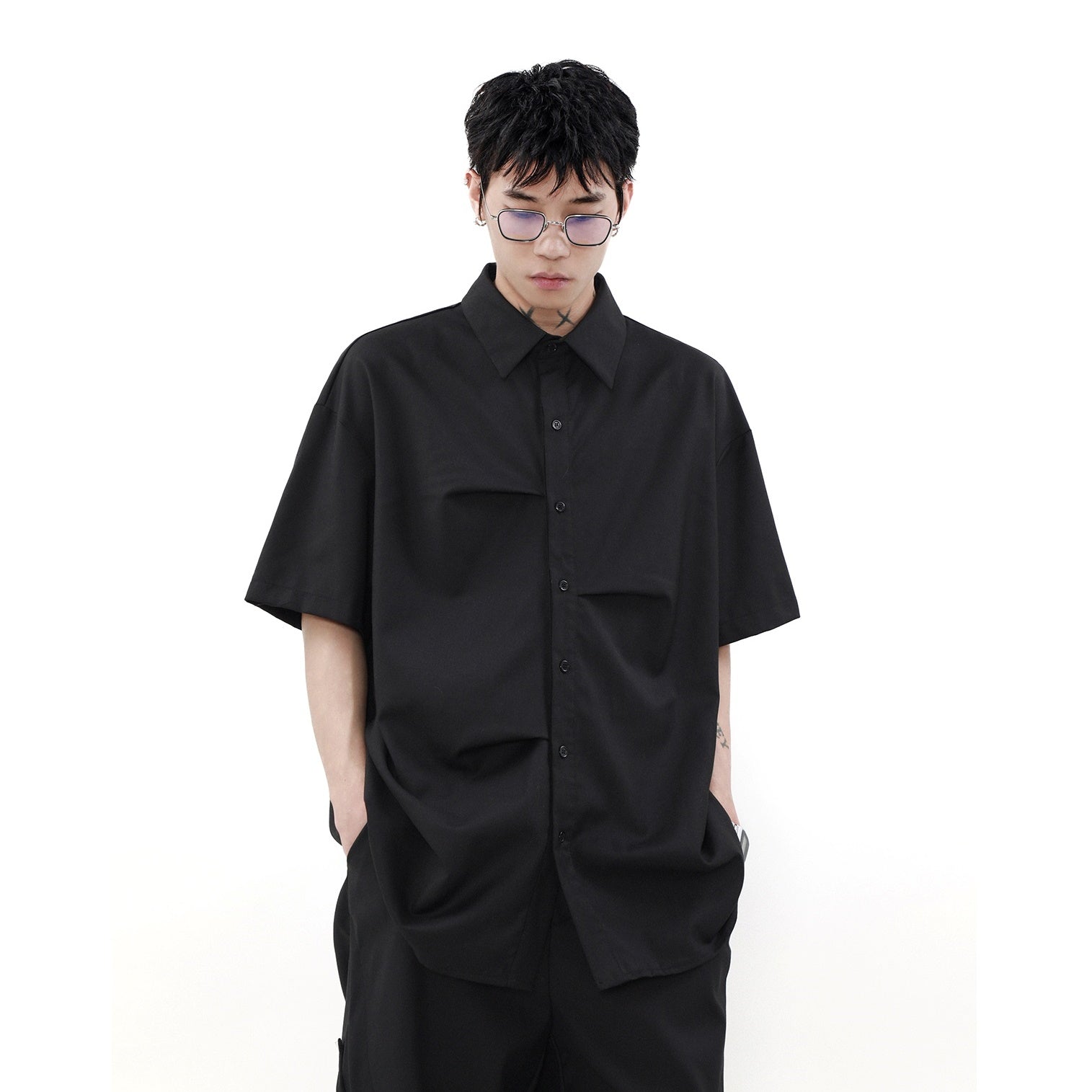 Tuck Pleated Design Short-sleeved Shirt MR021