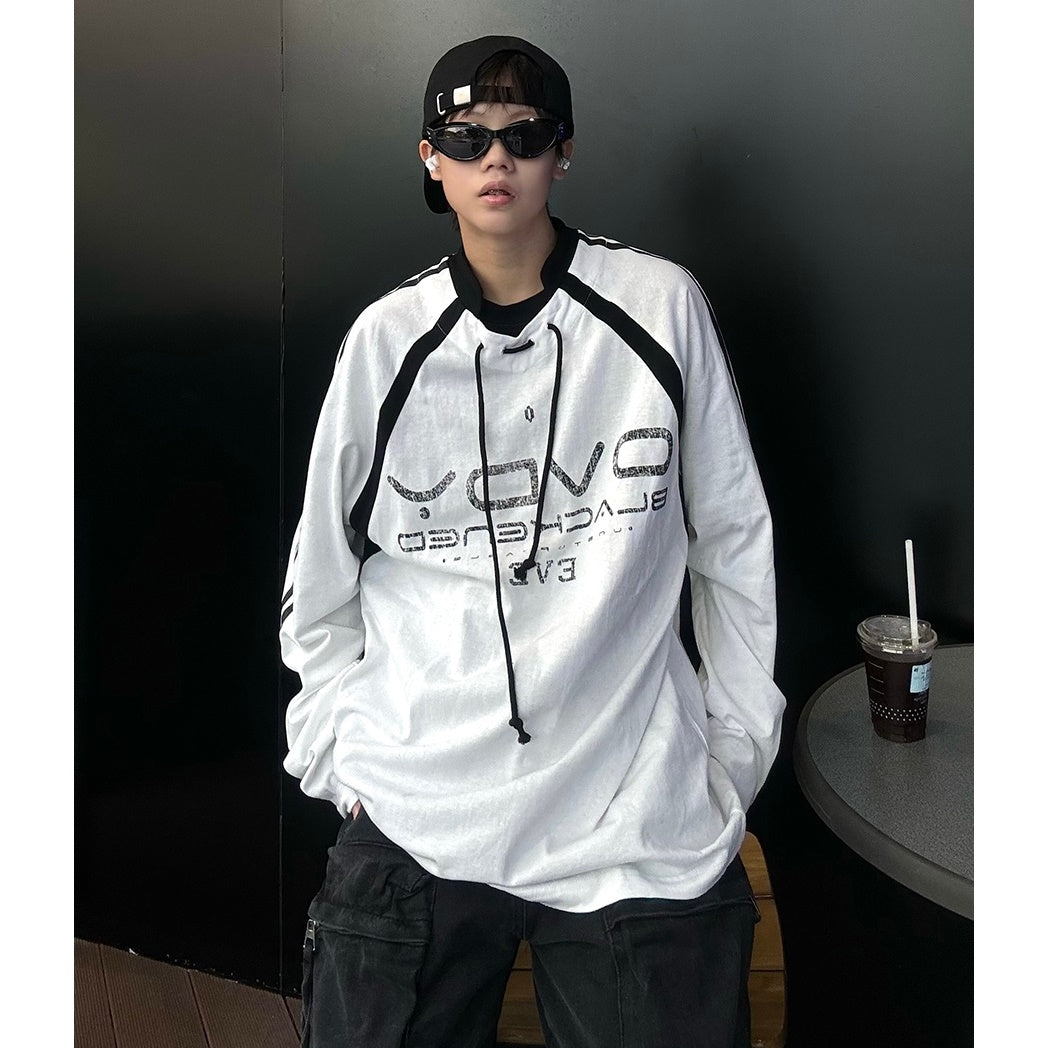 Drawstring Small Collar Long Sleeve T-shirt MB7136