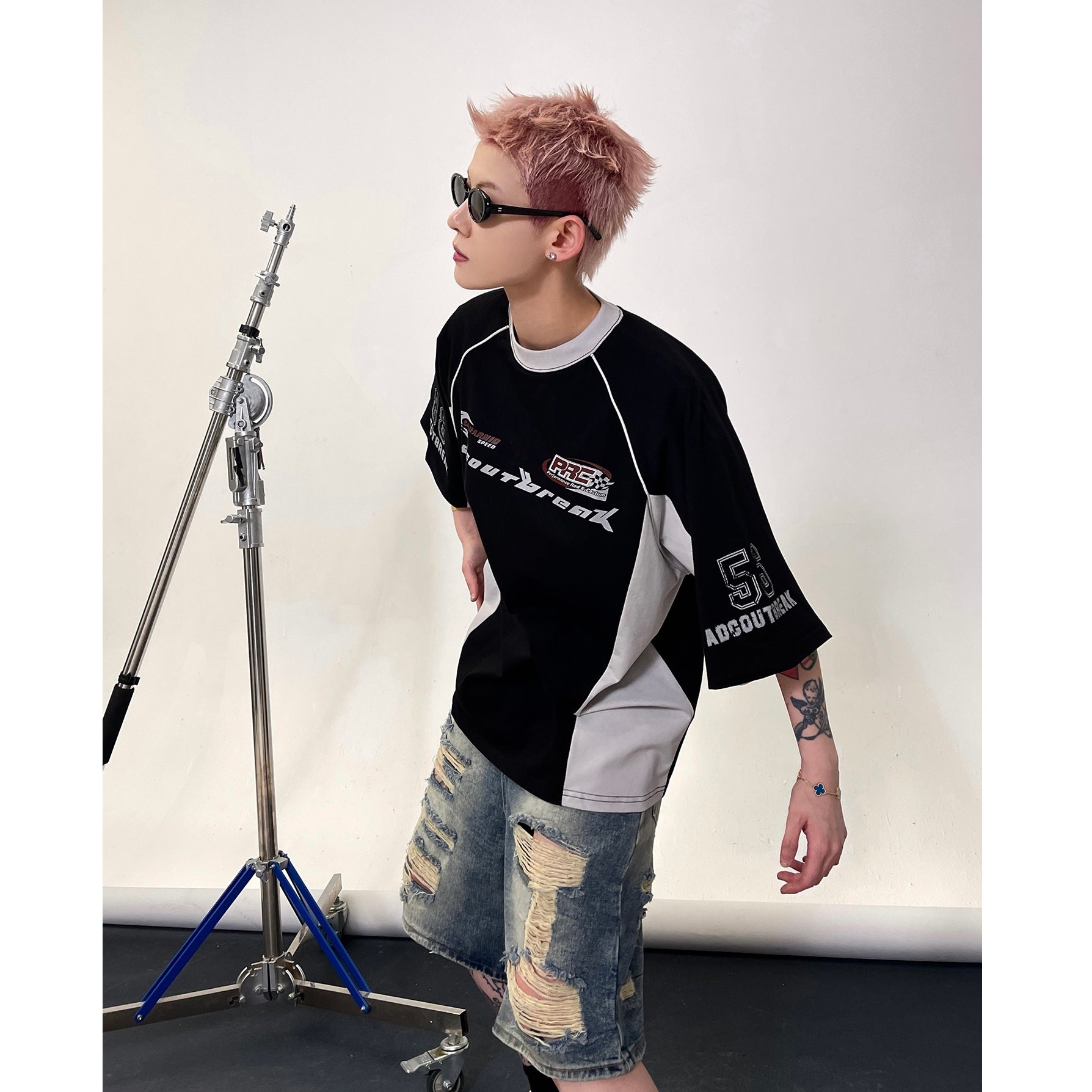 Racing Style Contrast Stitching T-shirts EAT139
