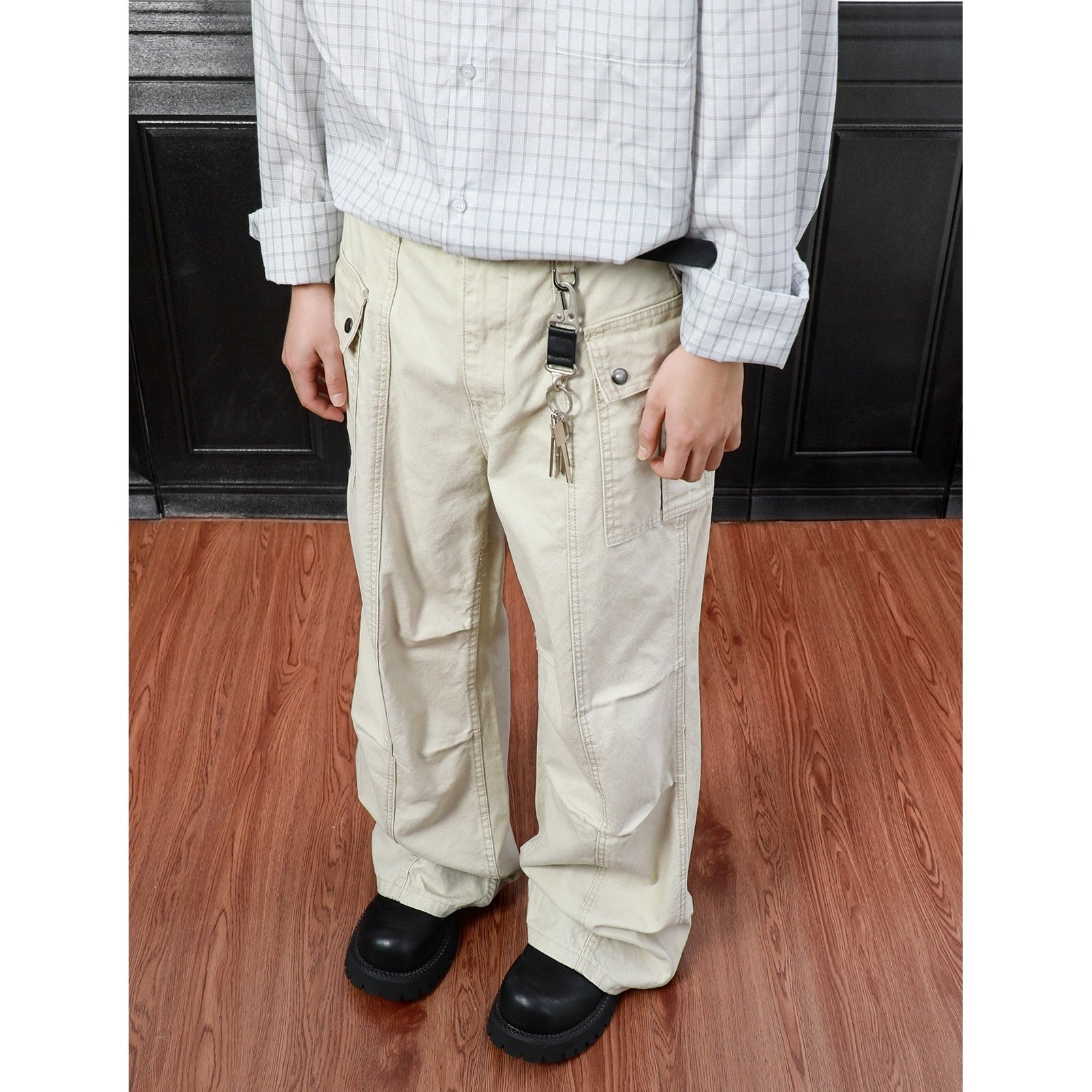 Pleated Design Washed Cargo Pants MB7314