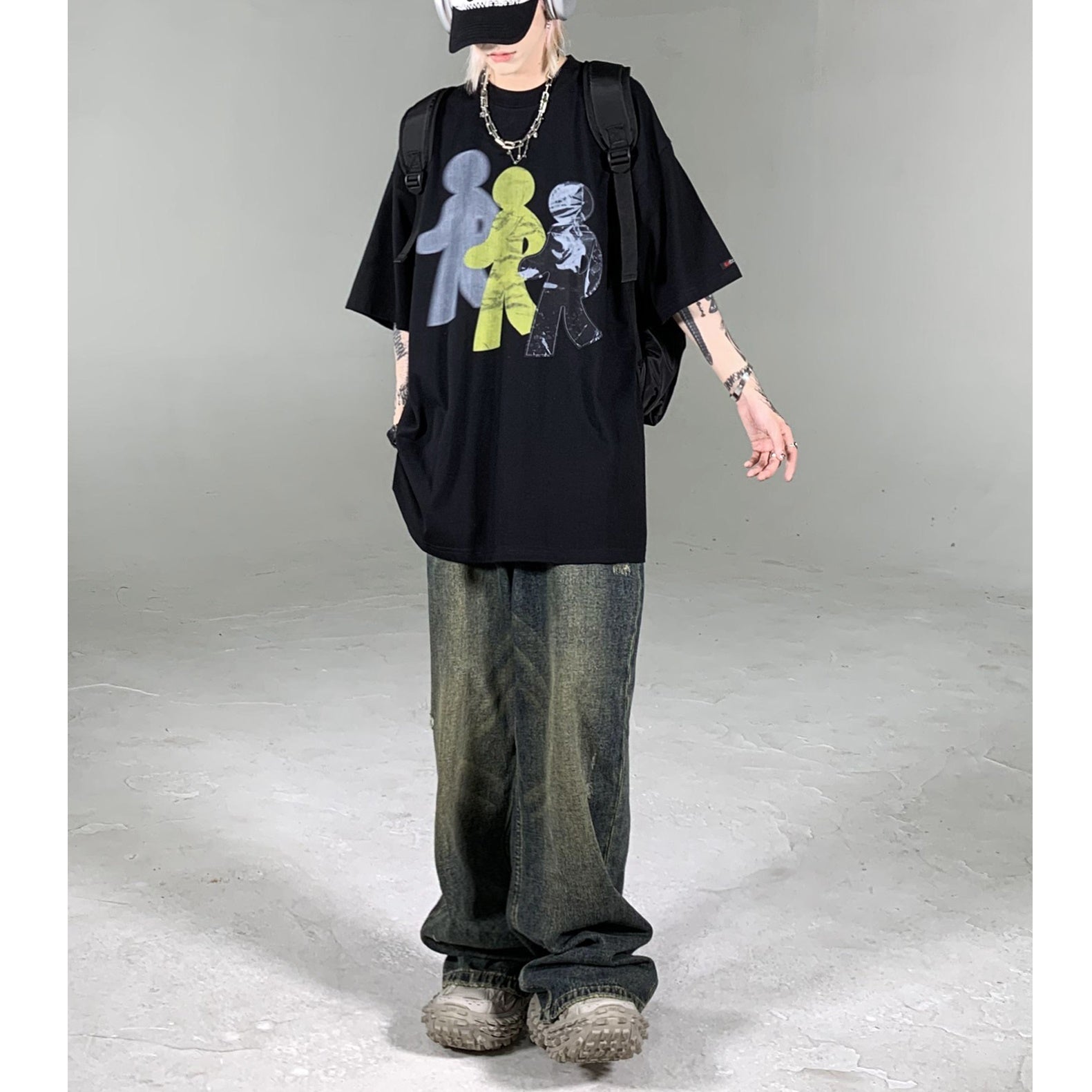 Cartoon Man Print Street Loose T-Shirt MB7015