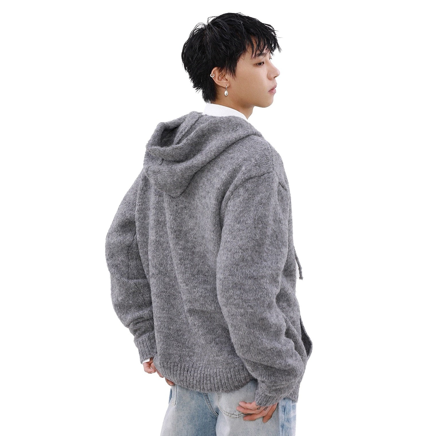 Simple Hooded Knitted Jacket MB7197