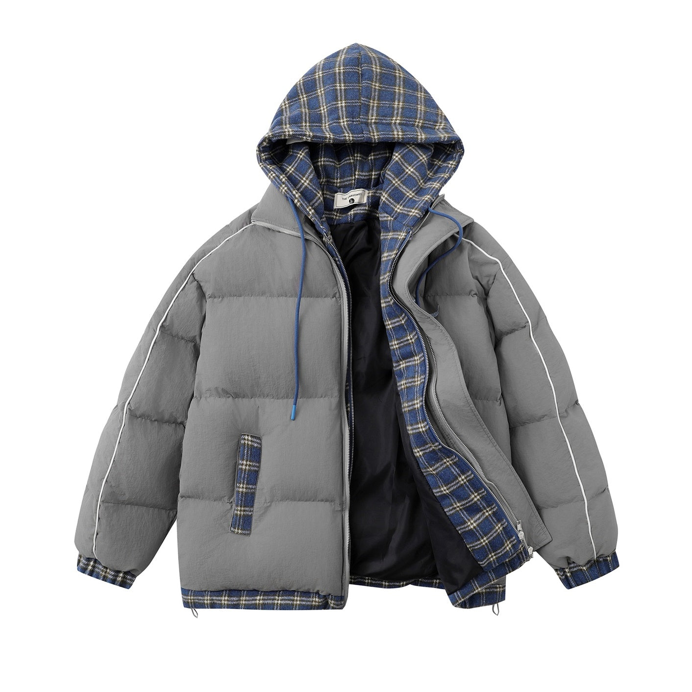 Fake Two-piece Plaid Hooded Padded Jacket EAT038