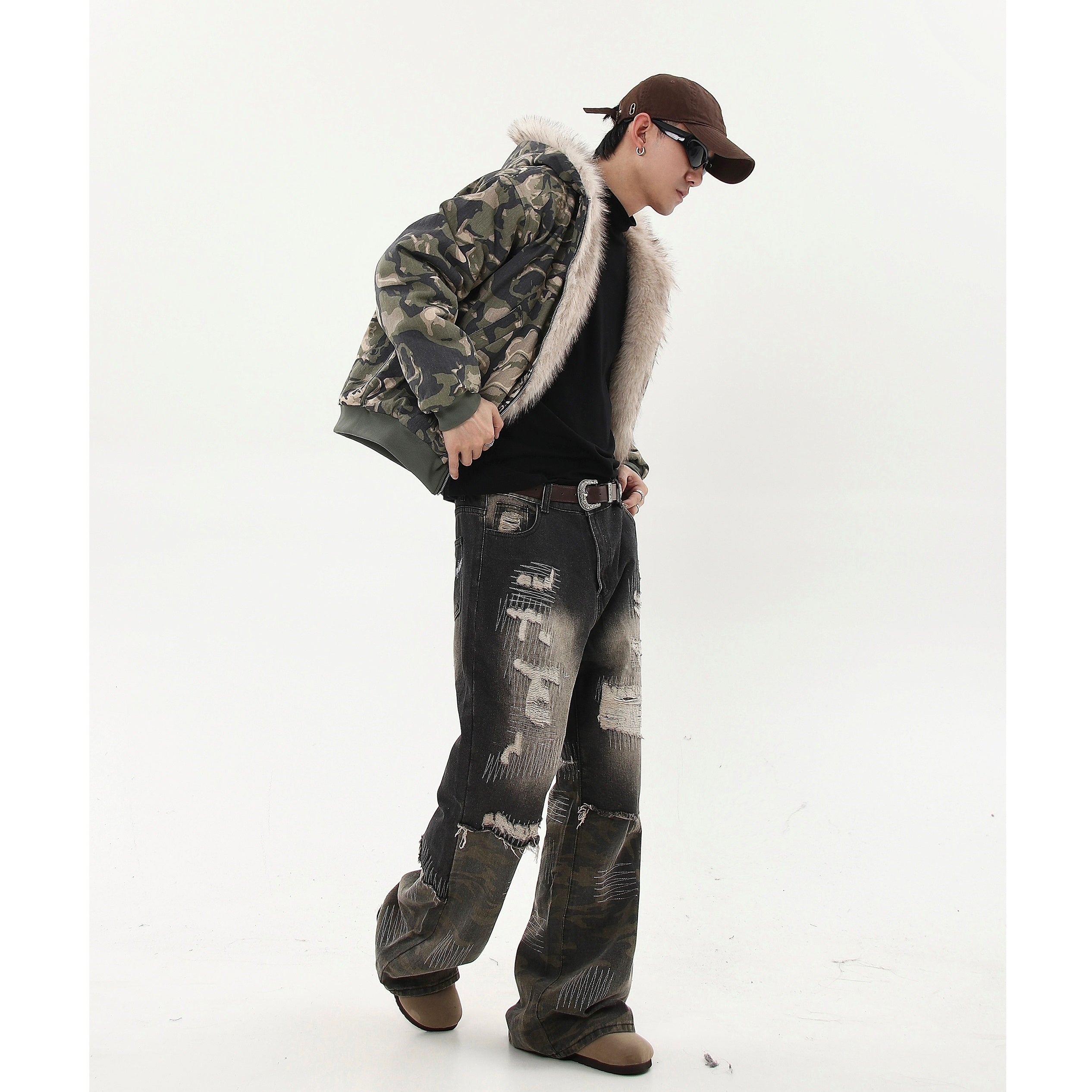 Camouflage Plush Zip-Up Hooded Jacket MB7217