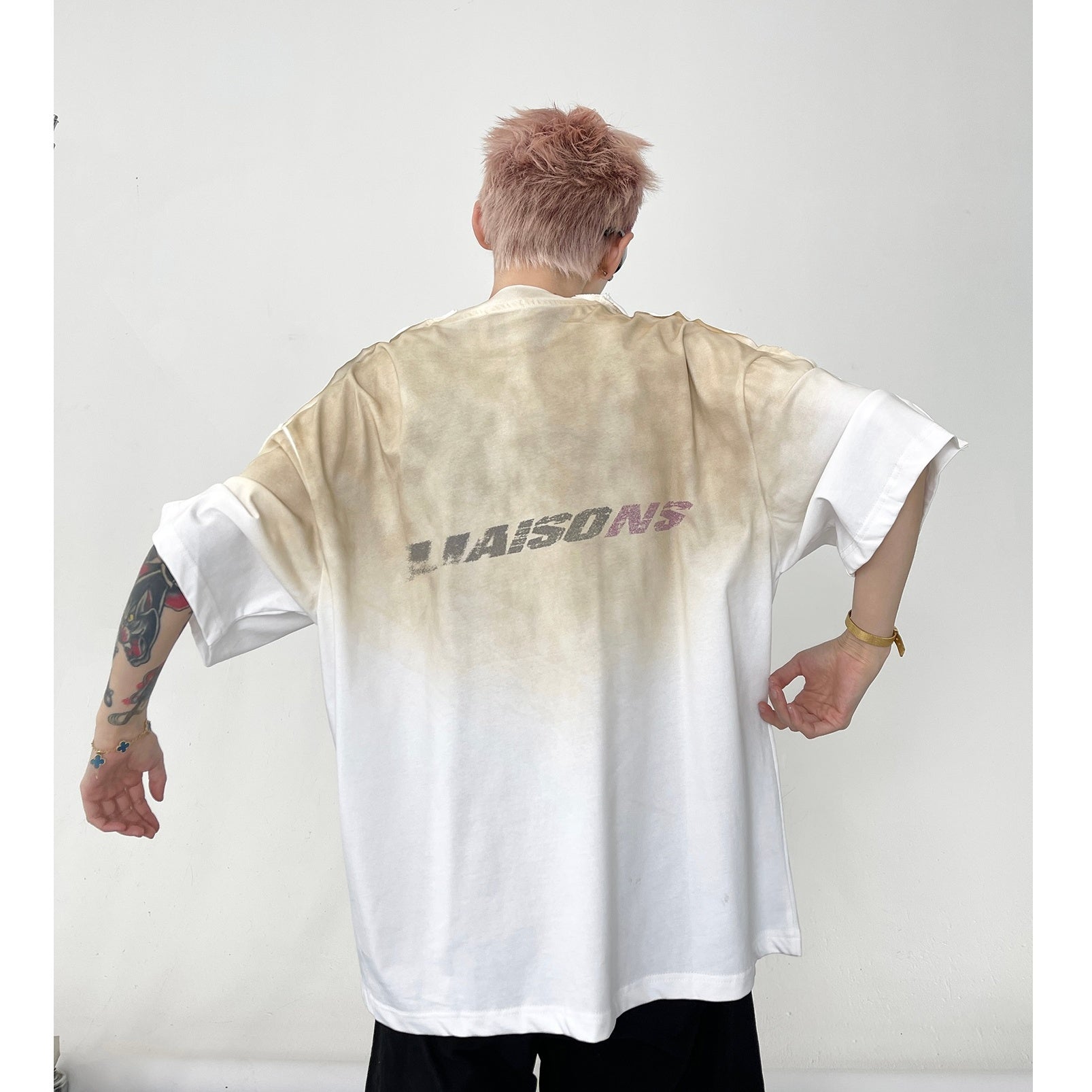 Dirty Gradient Inkjet Lettered Print T-shirt EAT146