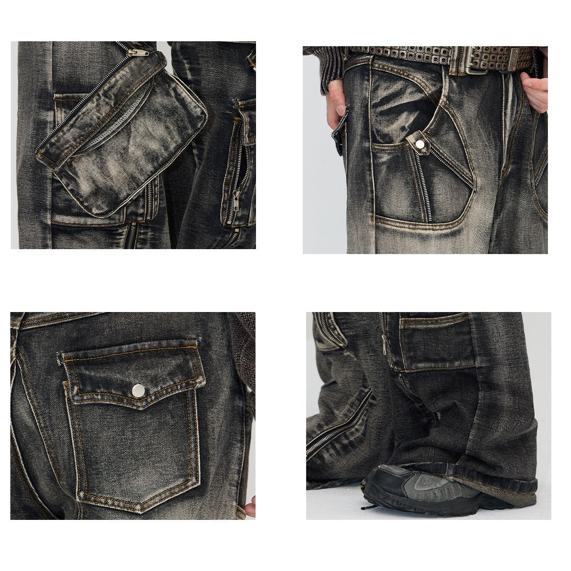 Strap Zipper Detachable Pocket Cargo Jeans MB7031