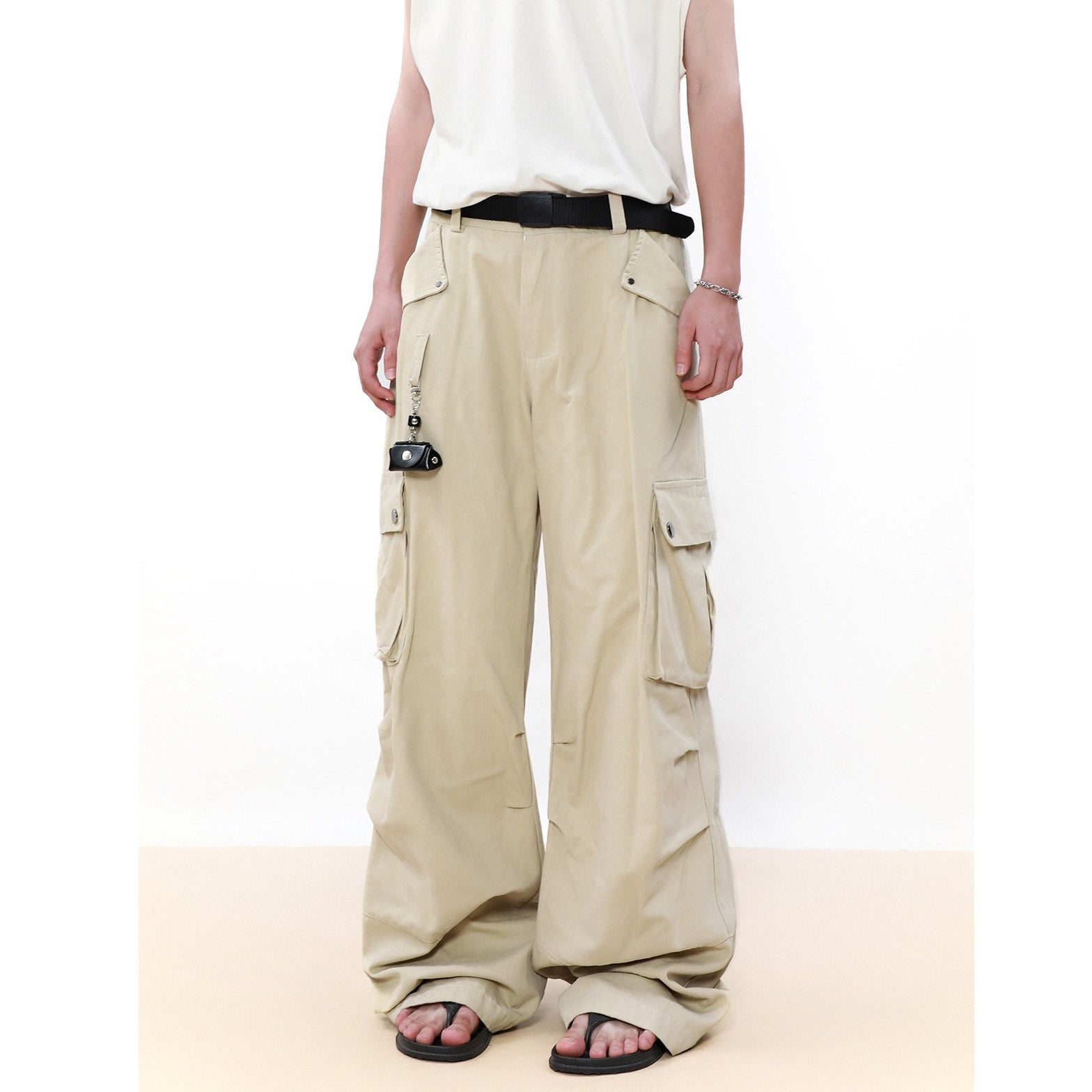 Straight Wide-leg Cargo Pants With Charm MB7050