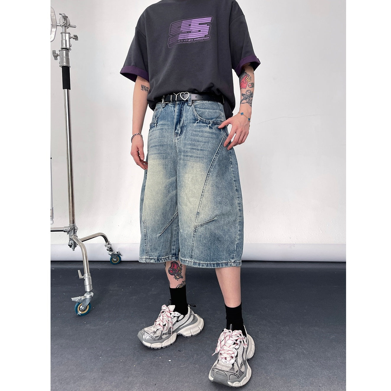 Washed Scimitar Denim Cropped Pants EAT115