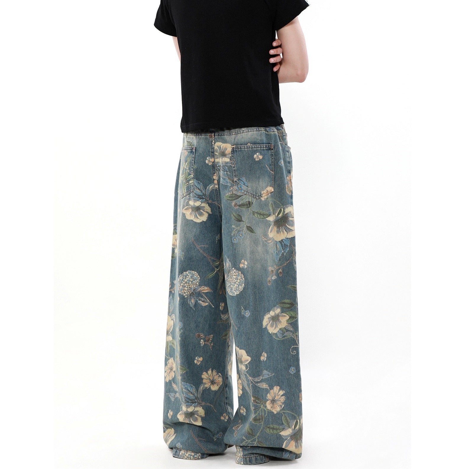 Retro Floral Print Loose Jeans MB7151